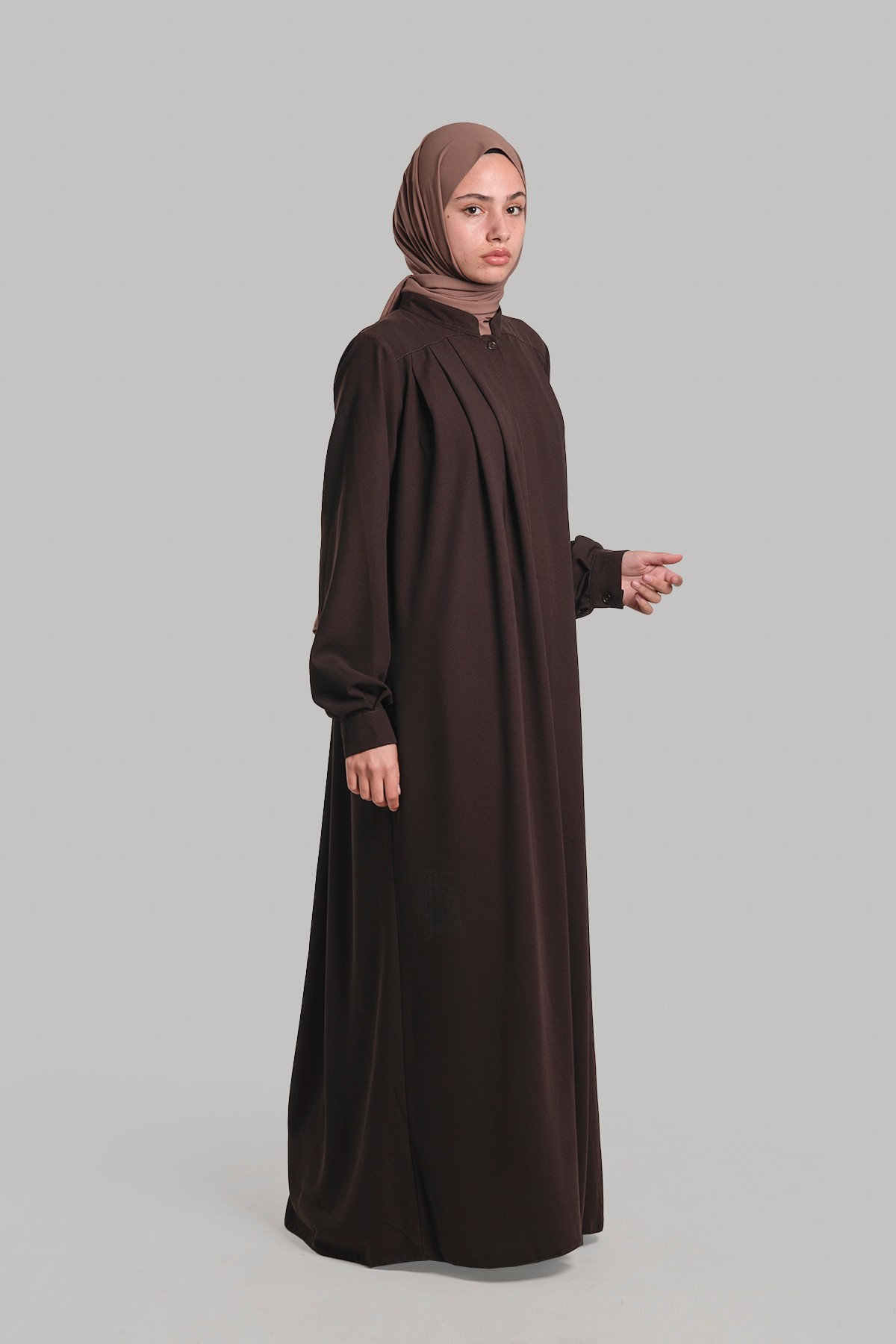 Hafsa Buttoned Abaya - Coffee