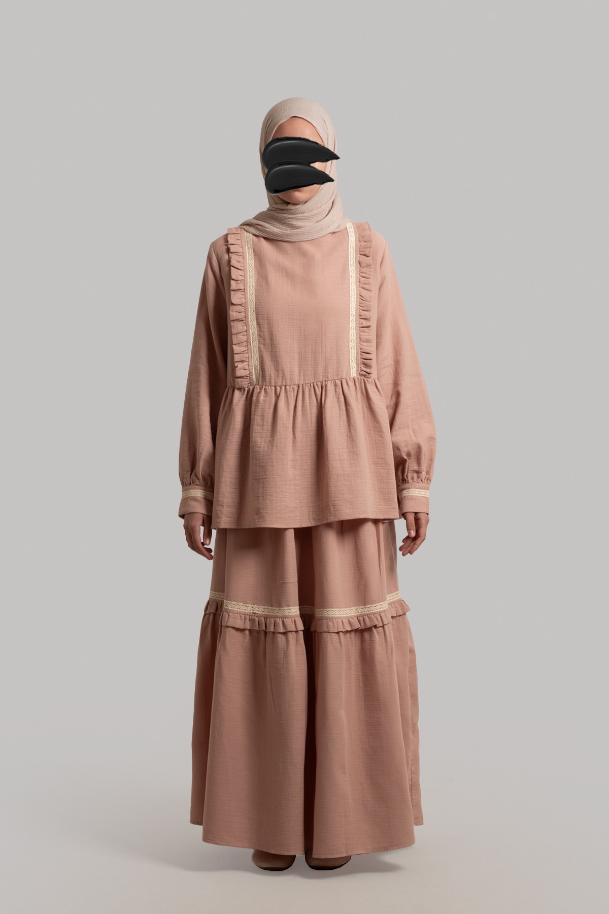 Muslin Set with Lace Details - Powder