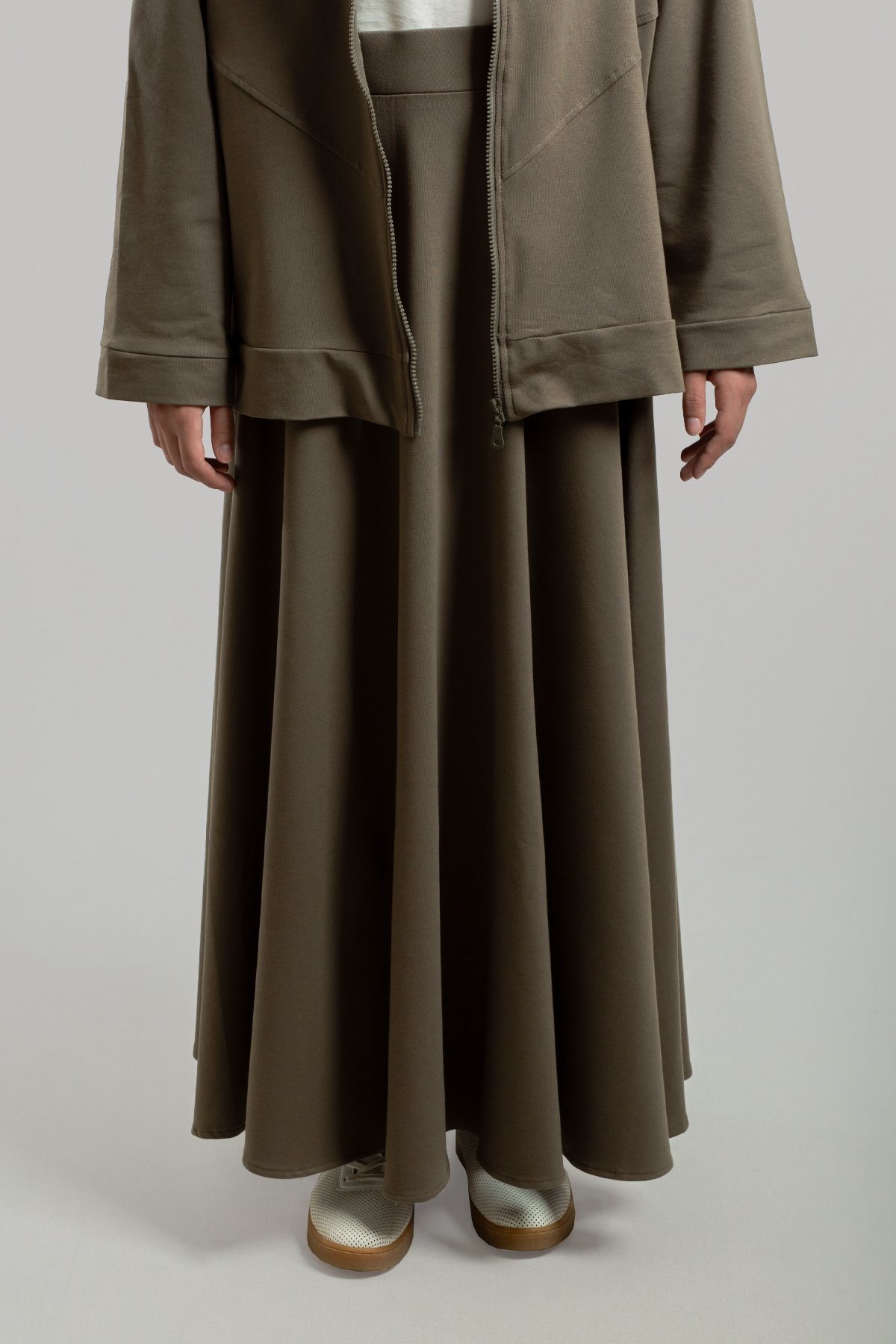 Elastic Waist Flared Skirt - Sage Green