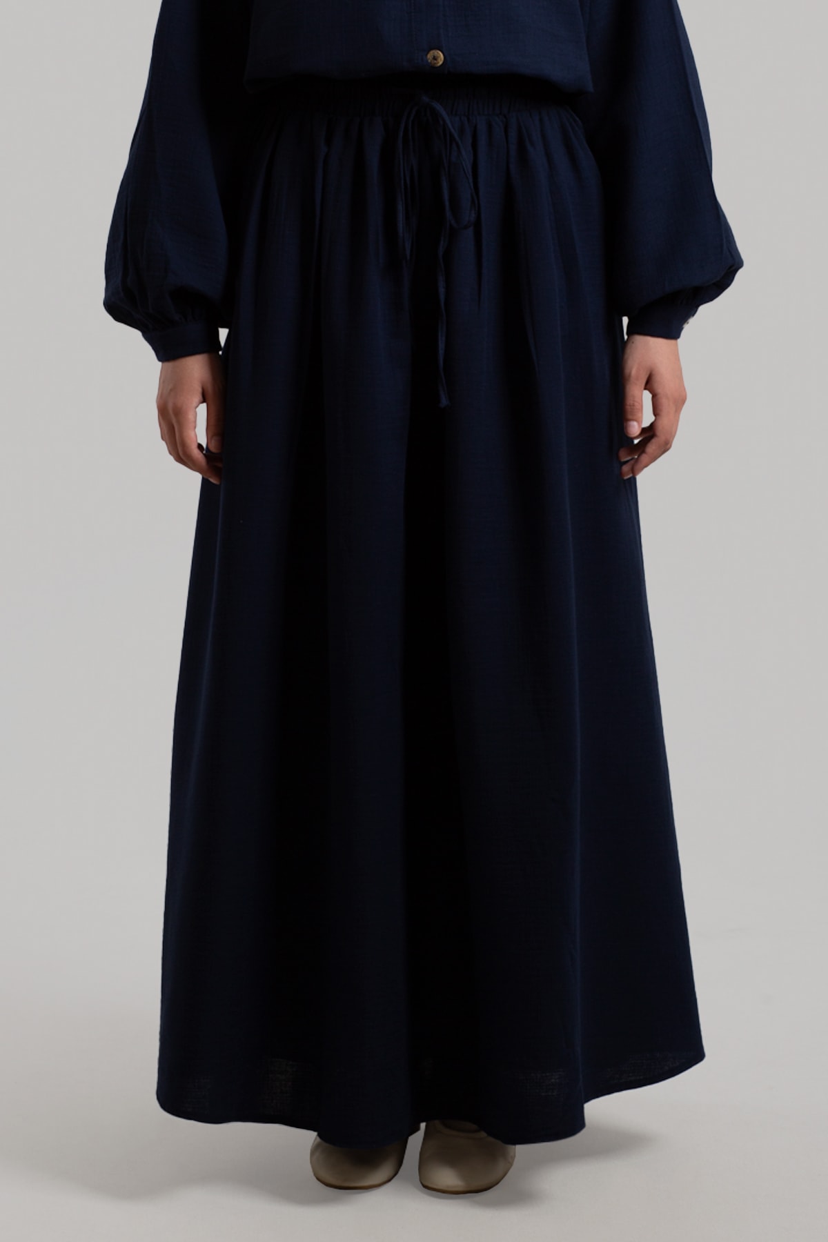 Tie-waist Muslin Skirt - Navy Blue