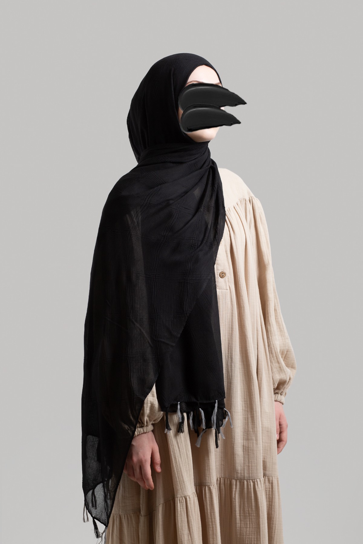 Bohemian Pattern Muslin Shawl - Black