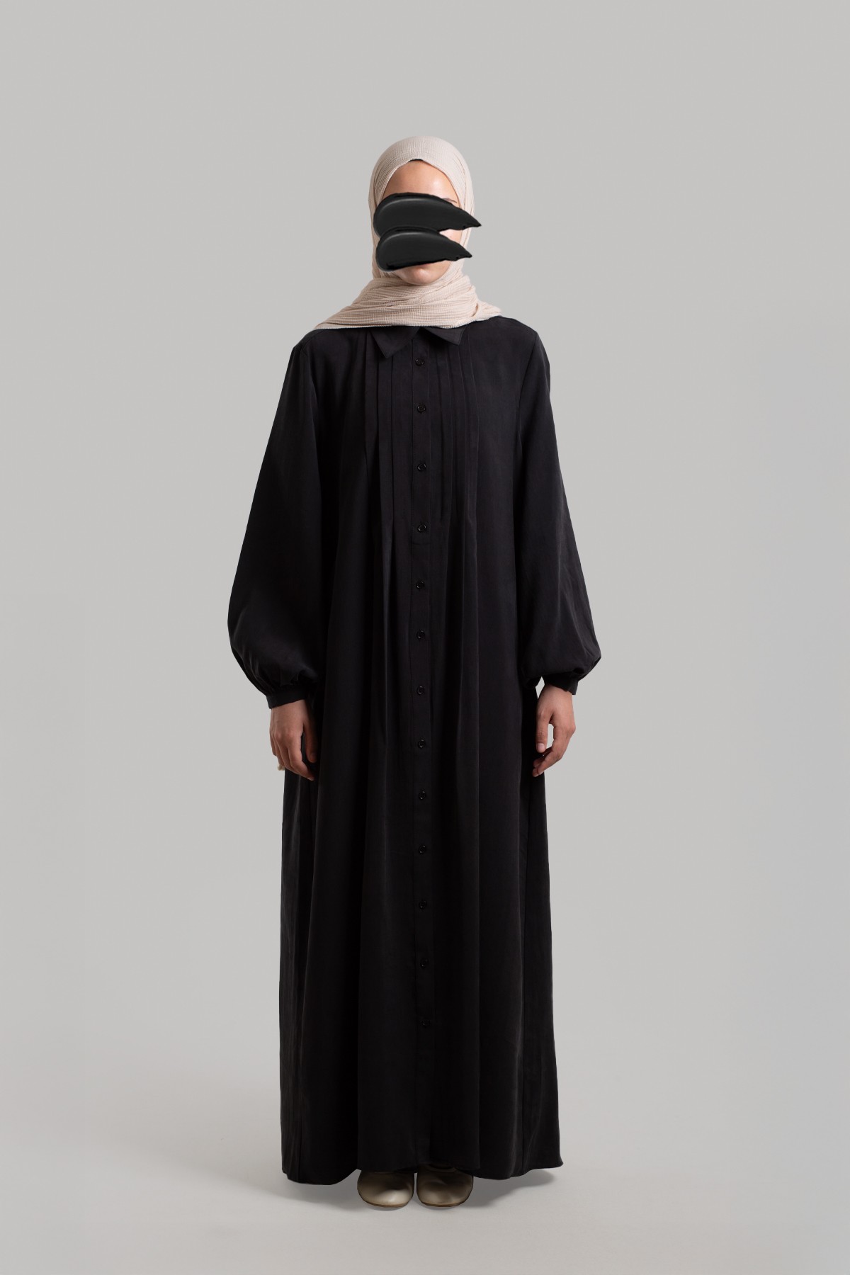 Shirt-Collar Tencel Dress - Black