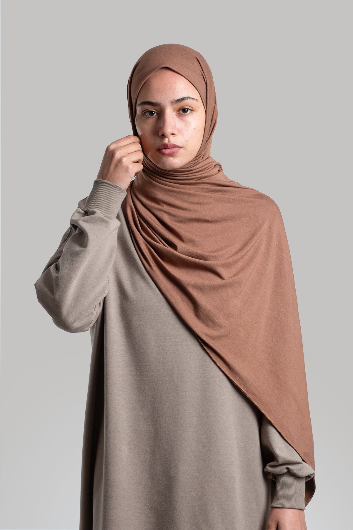 Combed Cotton Shawl - Light Coffee