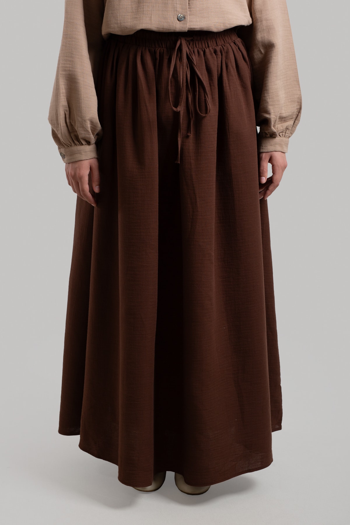 Tie-waist Muslin Skirt - Bitter Brown