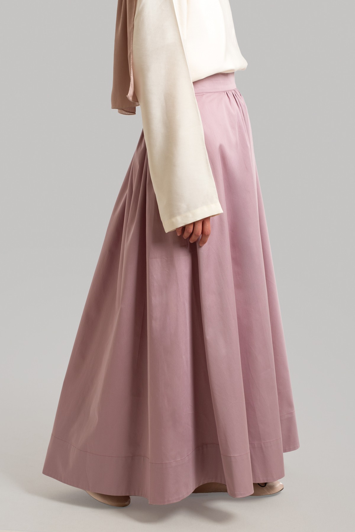 Gathered Cotton Skirt - Dusty Pink