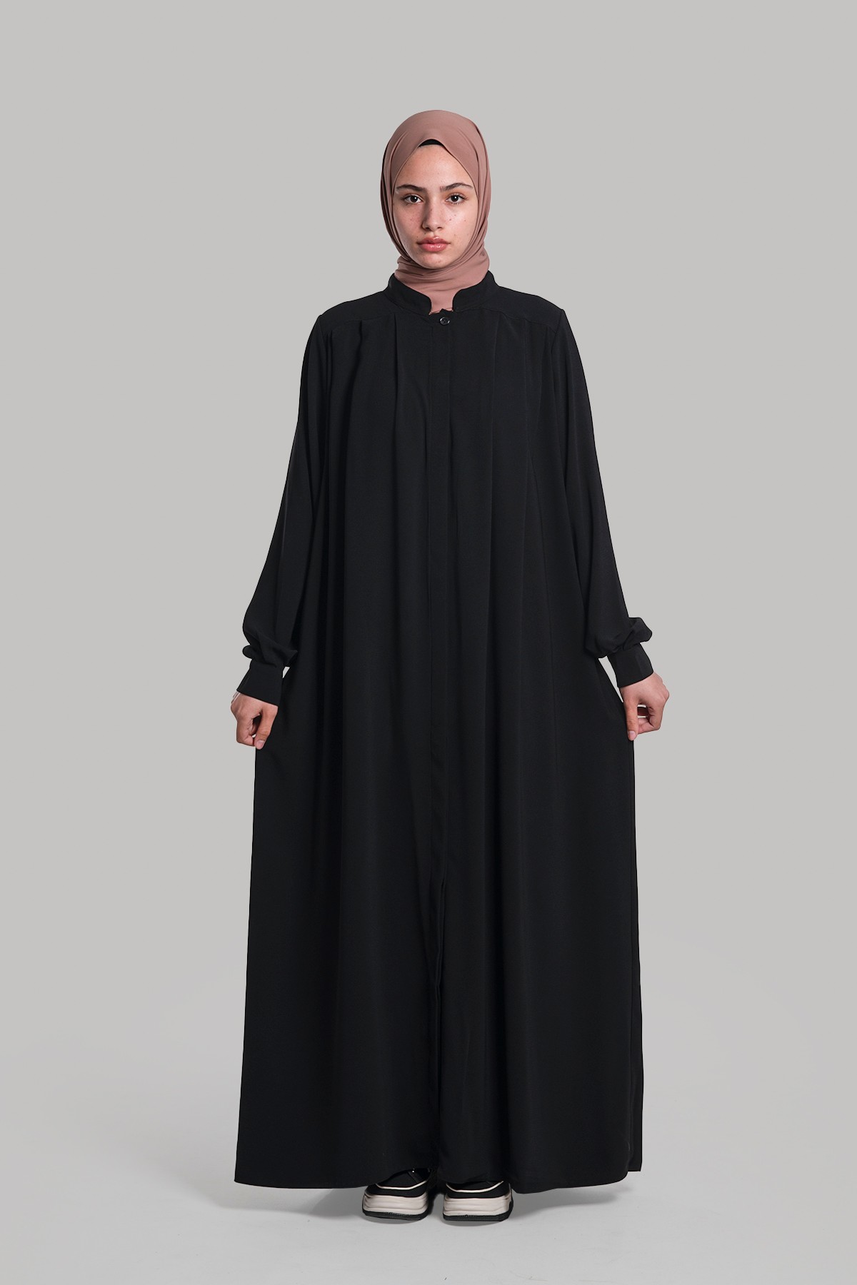 Hafsa Buttoned Abaya - Black