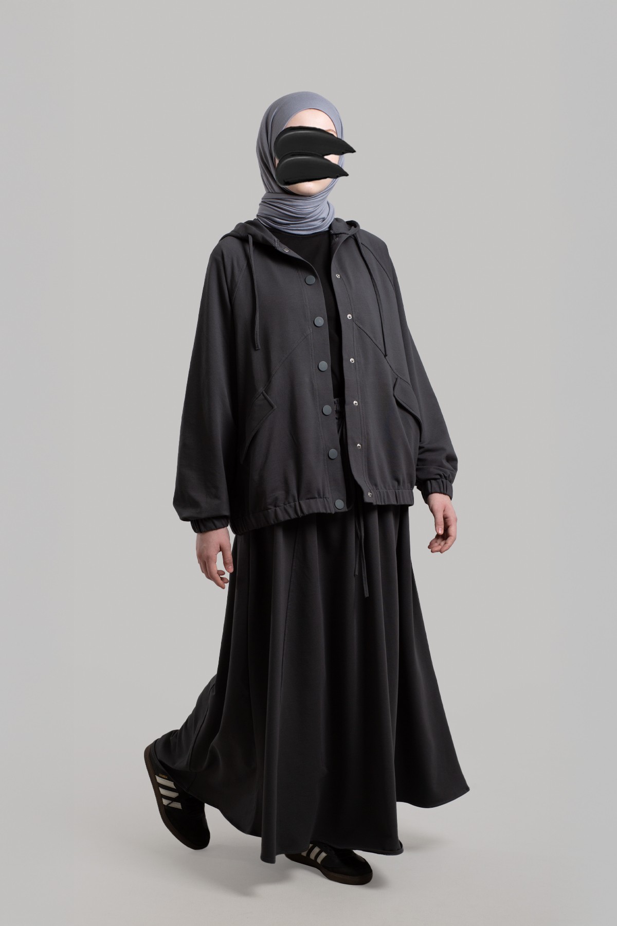 Snap-Button Bomber Sweatshirt - Smoke