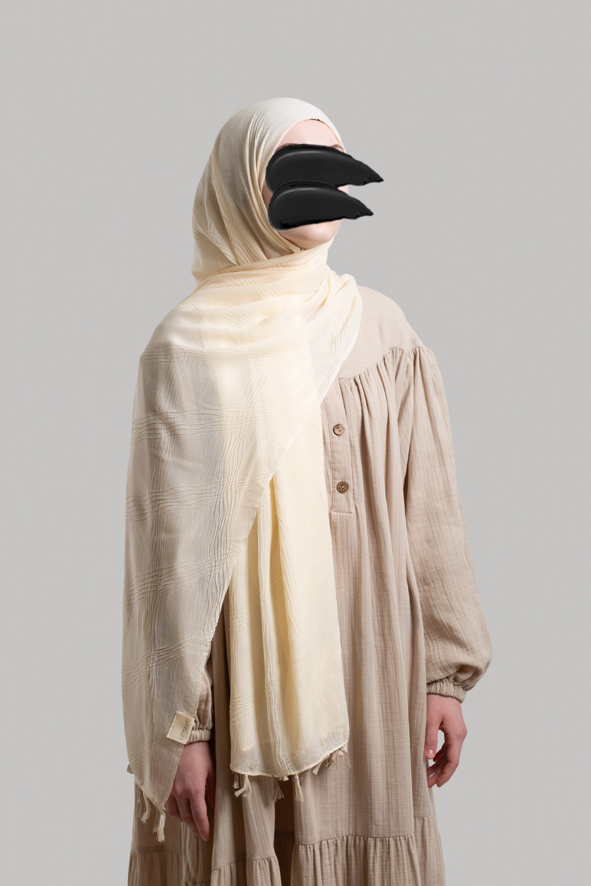 Bohemian Pattern Muslin Shawl - Bone