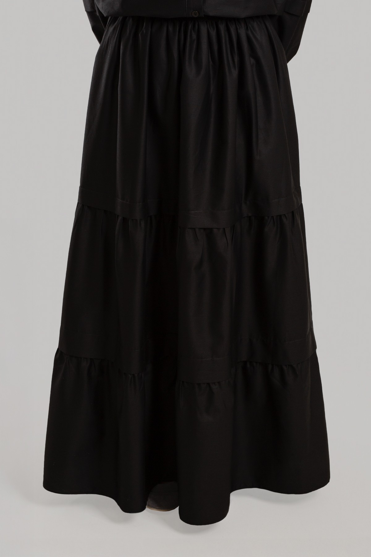 Cotton Skirt with Shoulder Pleat Detail - Black