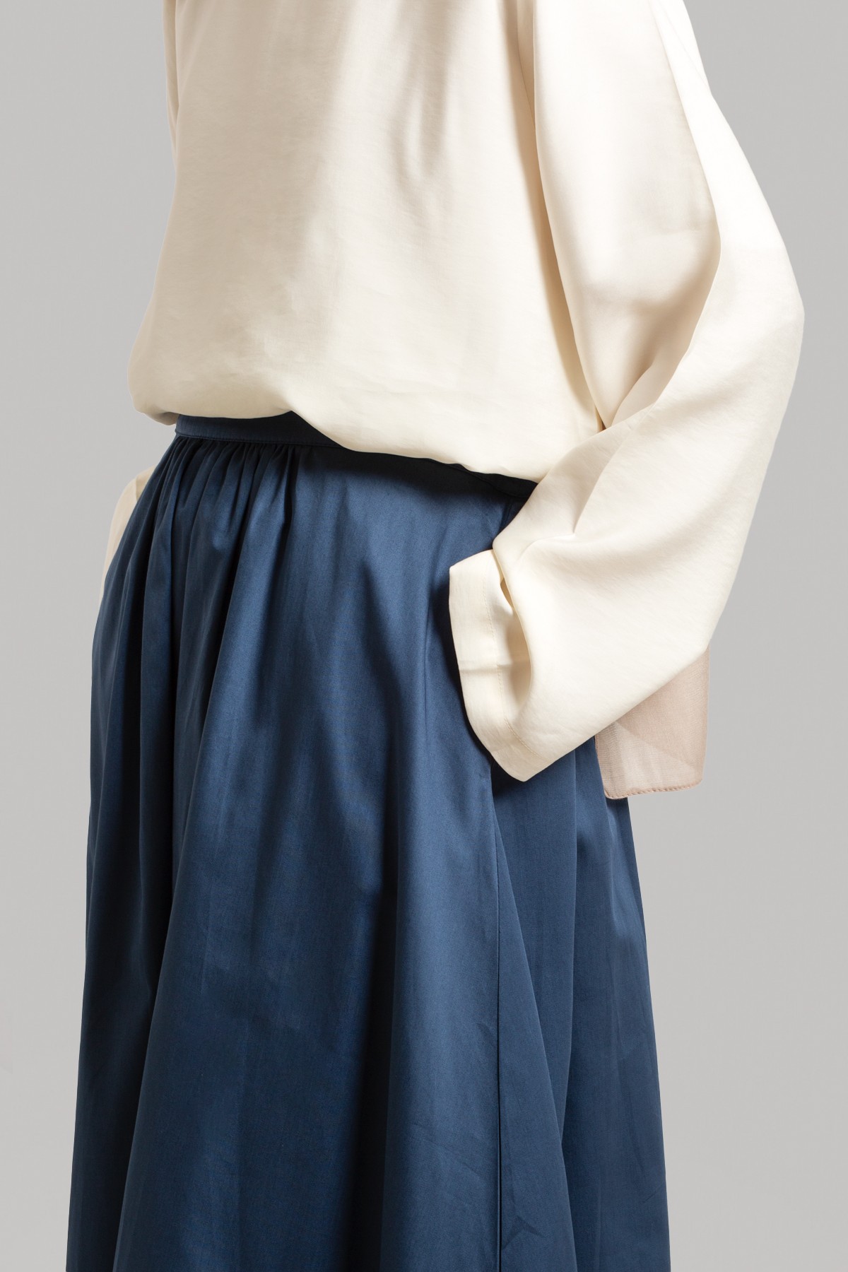 Gathered Cotton Skirt - Steel Blue