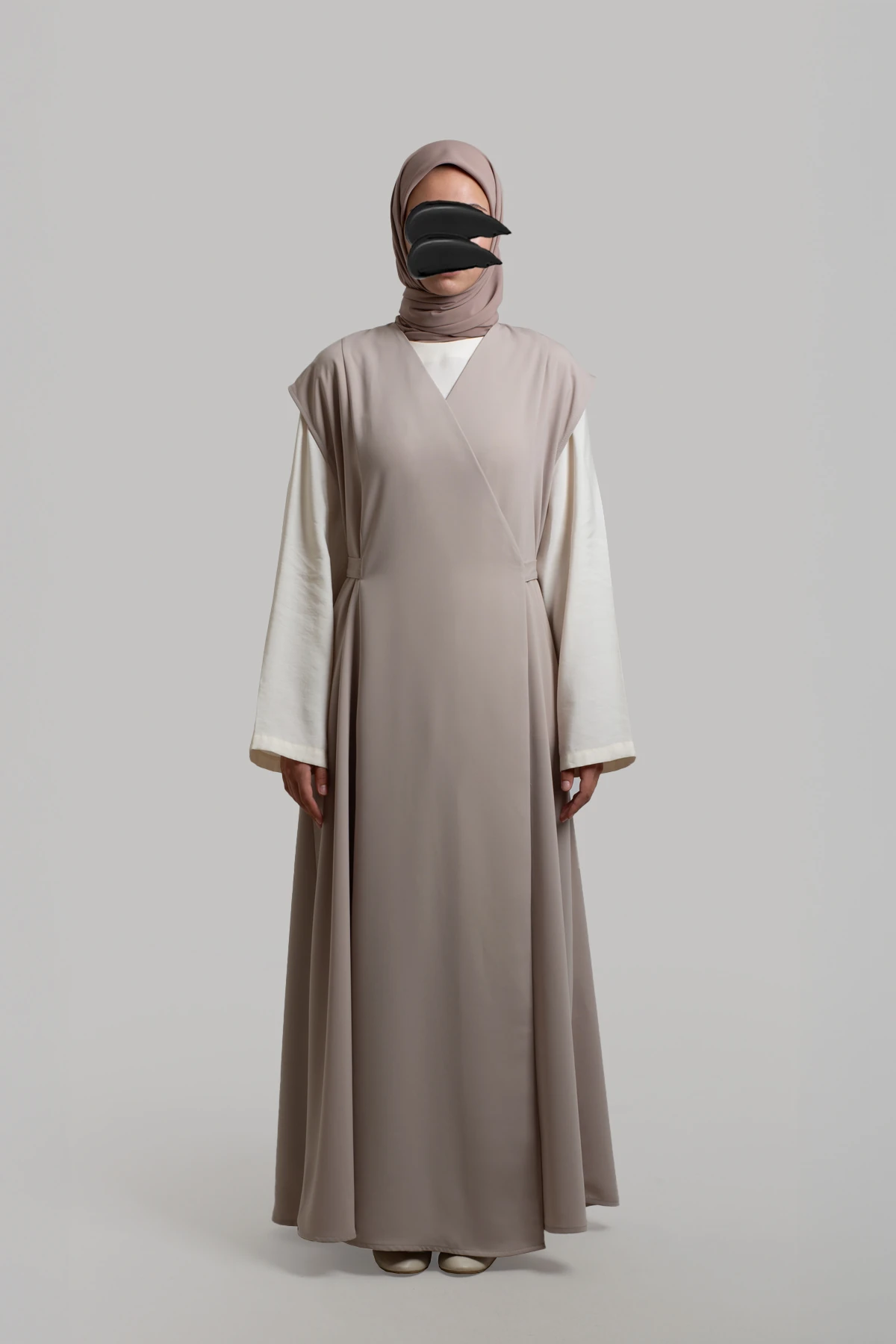 Wrap Crepe Pinafore Dress - Stone