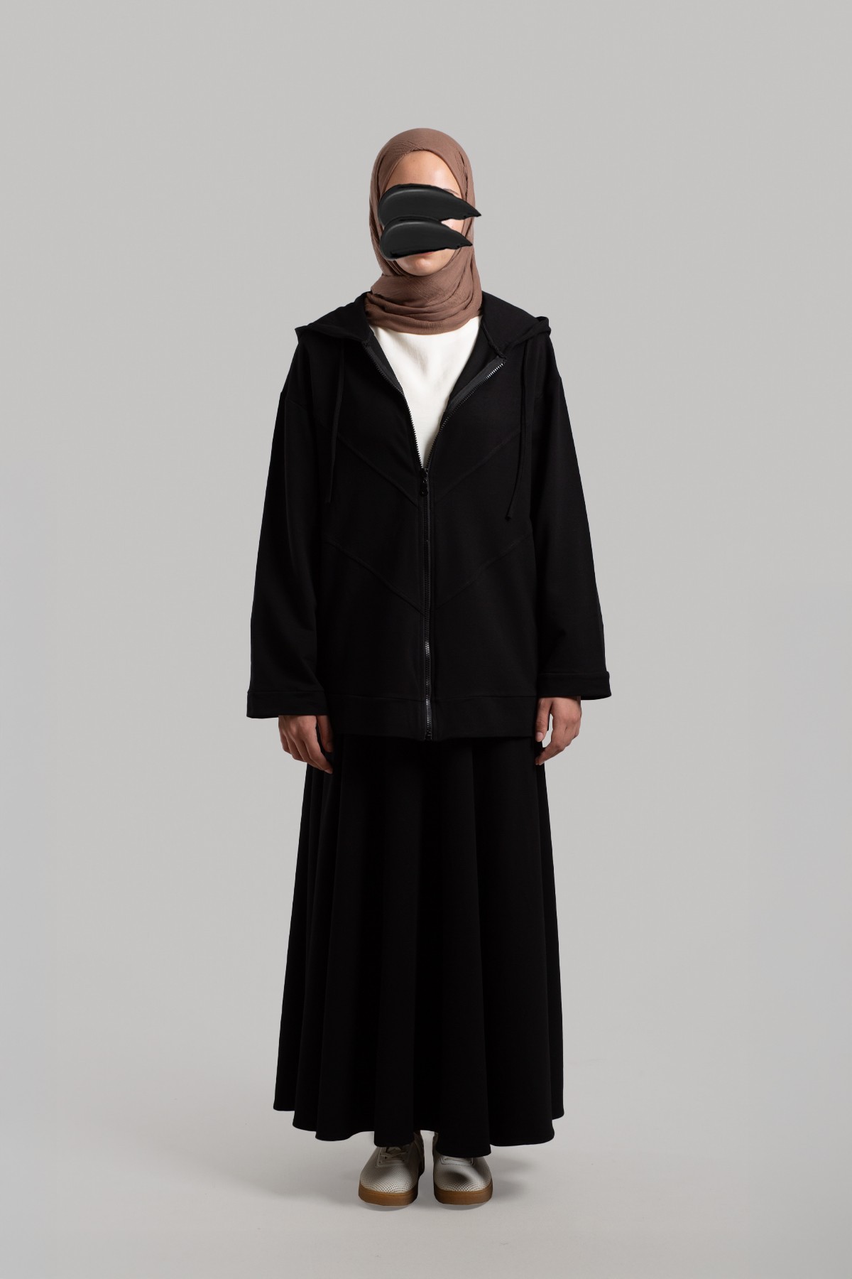 Form-Stitched Zipped Sweatshirt - Black