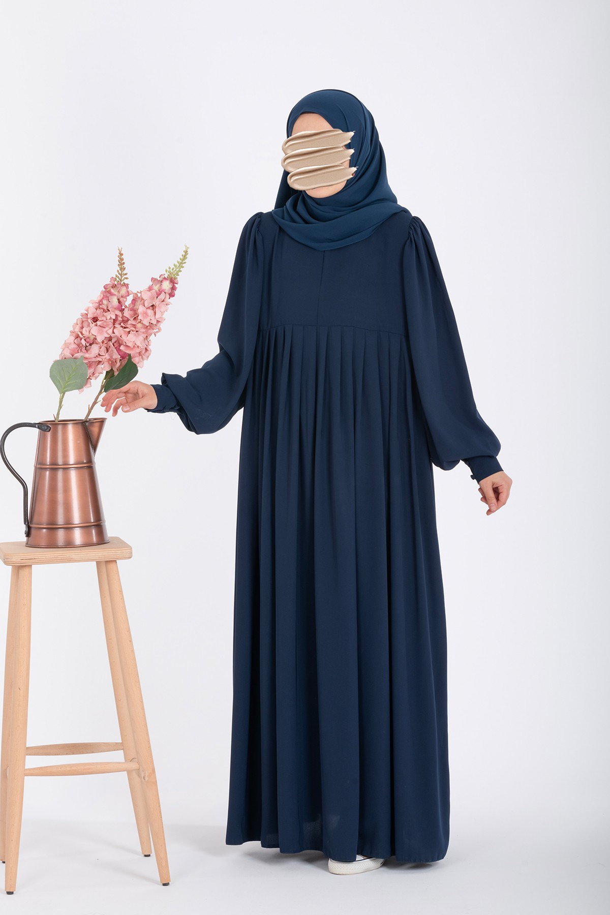Pleated Medina Dress - Navy Blue