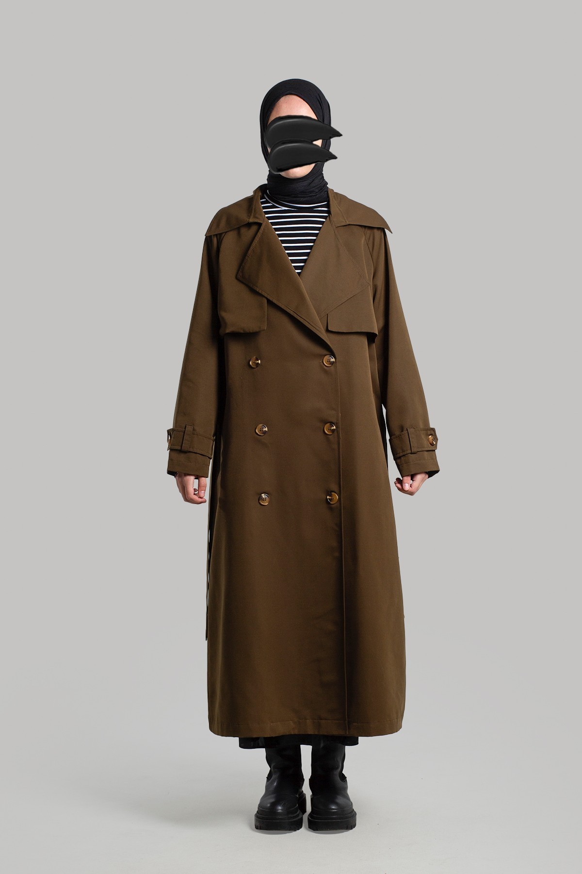 Buttoned Trench Coat - Vintage Coffee