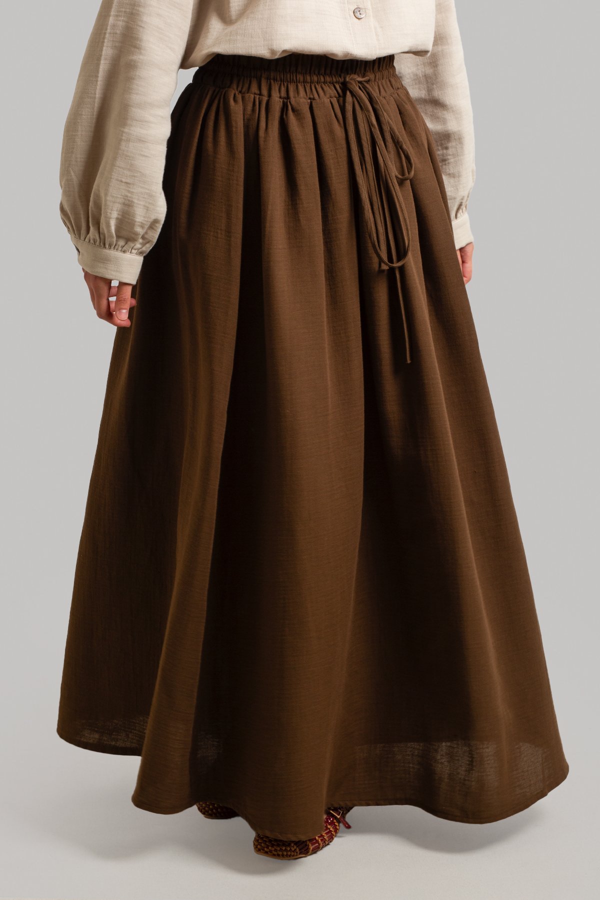 Tie-waist Muslin Skirt - Bitter Brown