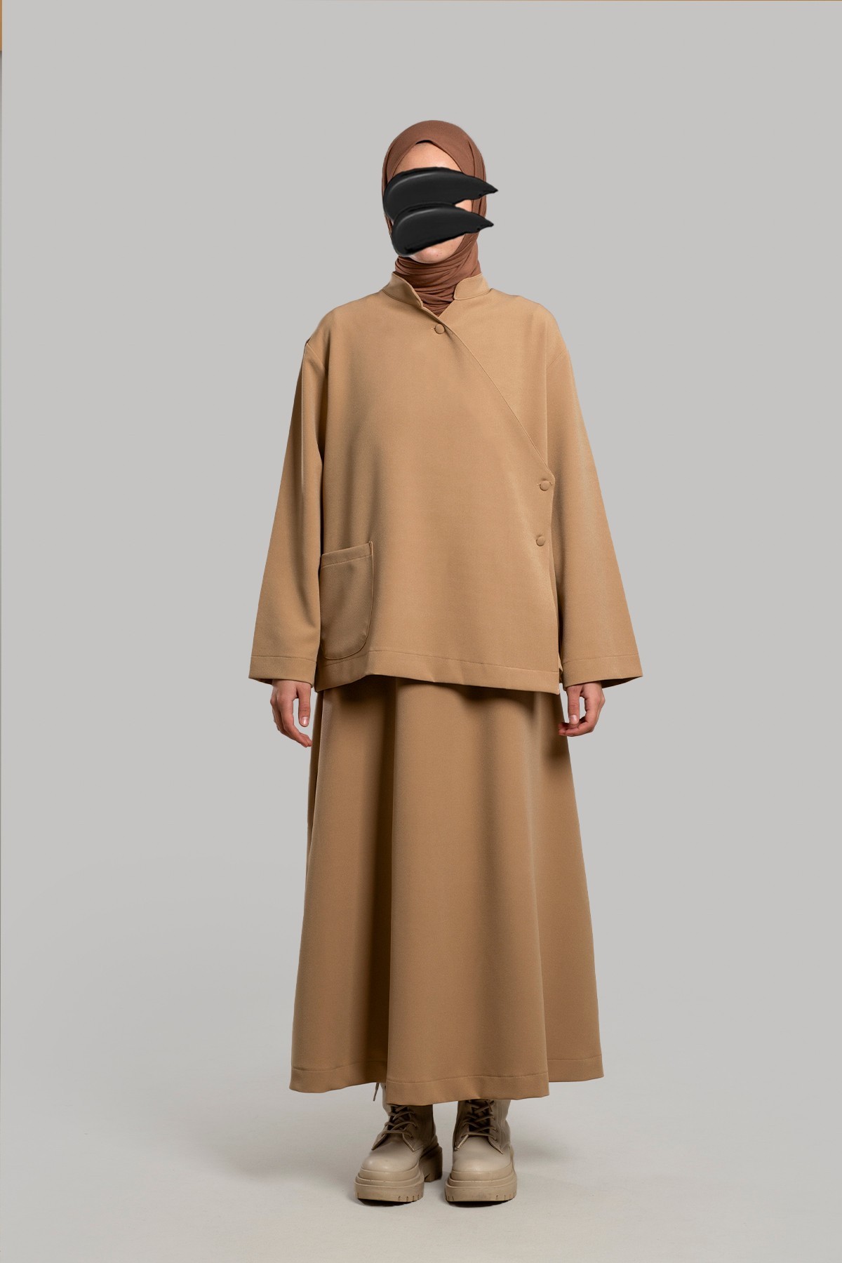 Wrap Top and Skirt Set - Camel