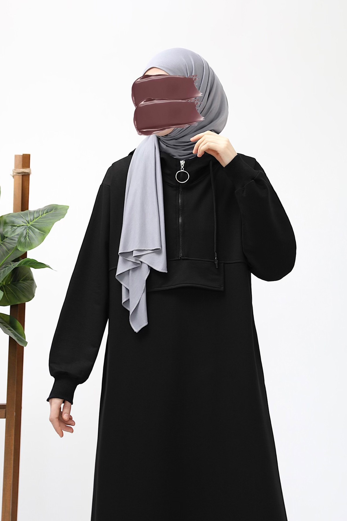 Hooded Knitted Dress - Black