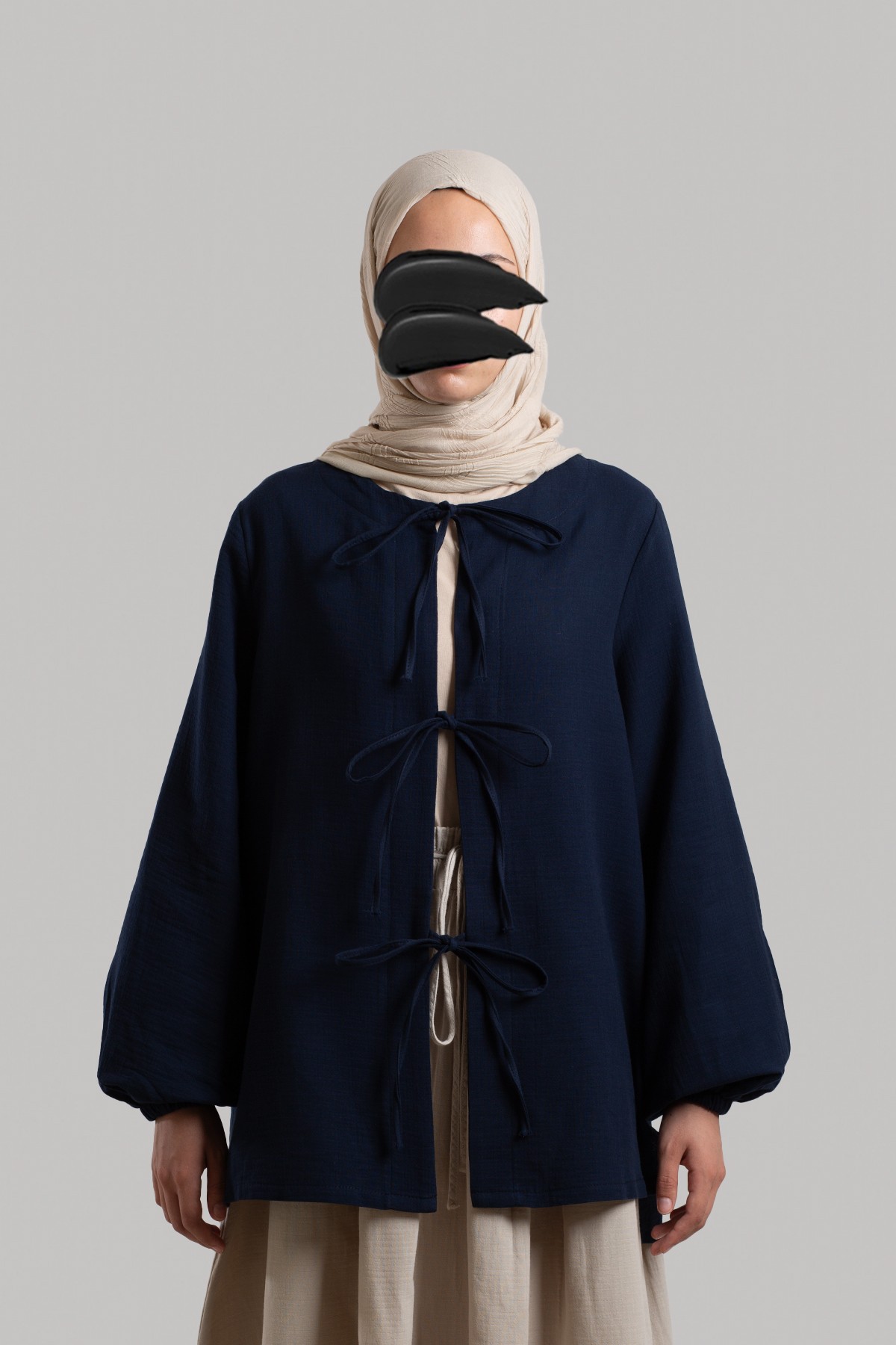 Bow-Detail Muslin Jacket - Navy Blue