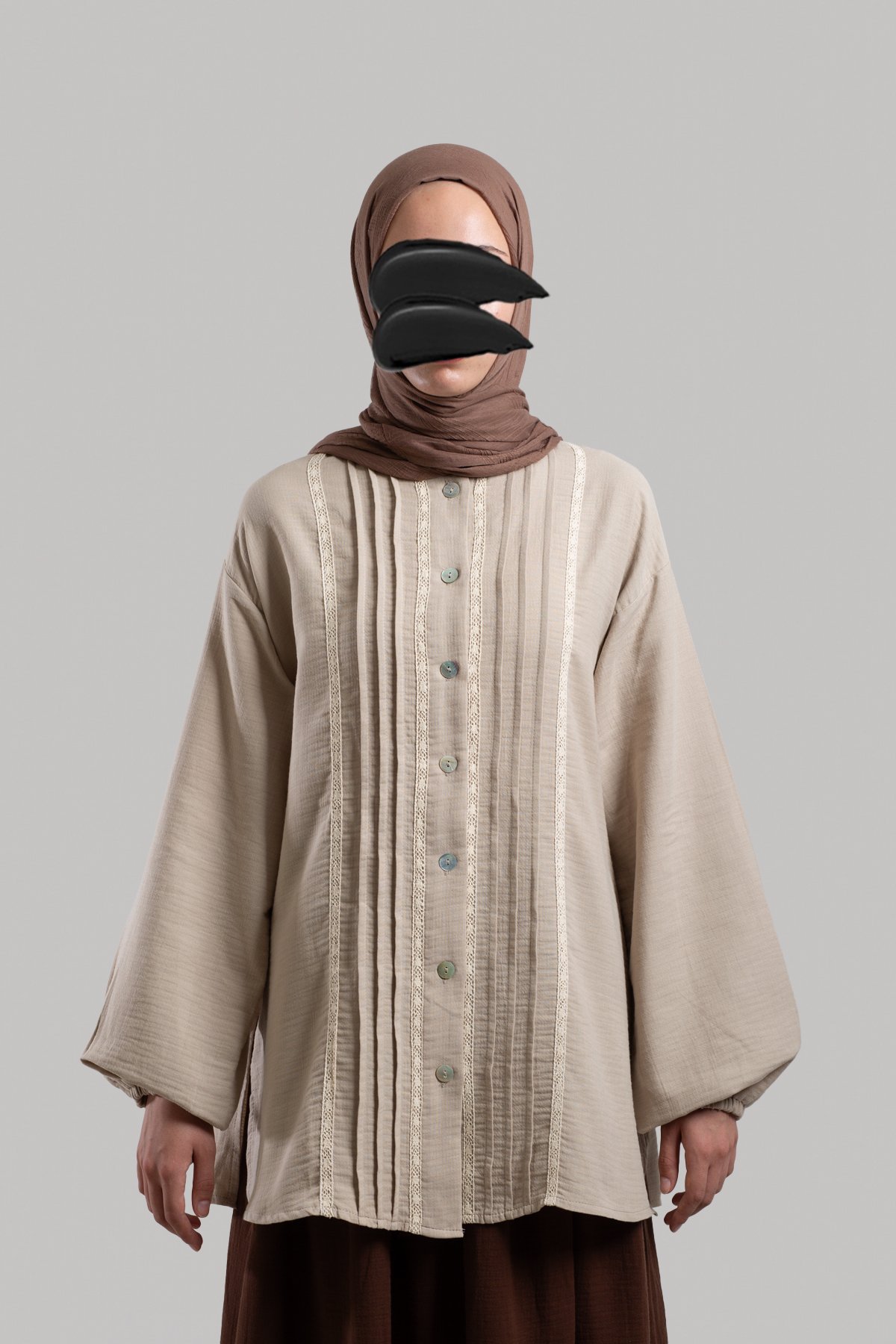 Muslin Shirt with Pintuck Details - Stone