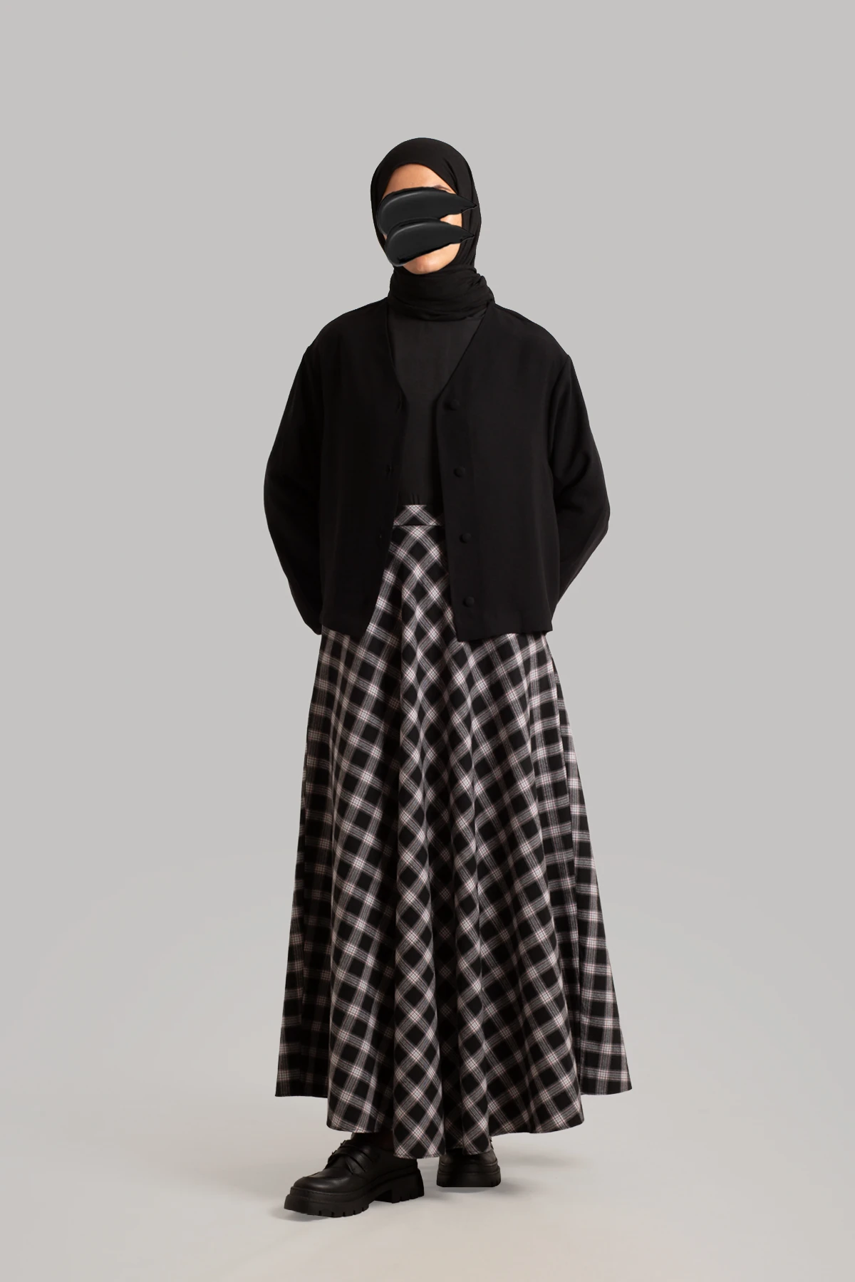 Plaid Cotton Flared Skirt