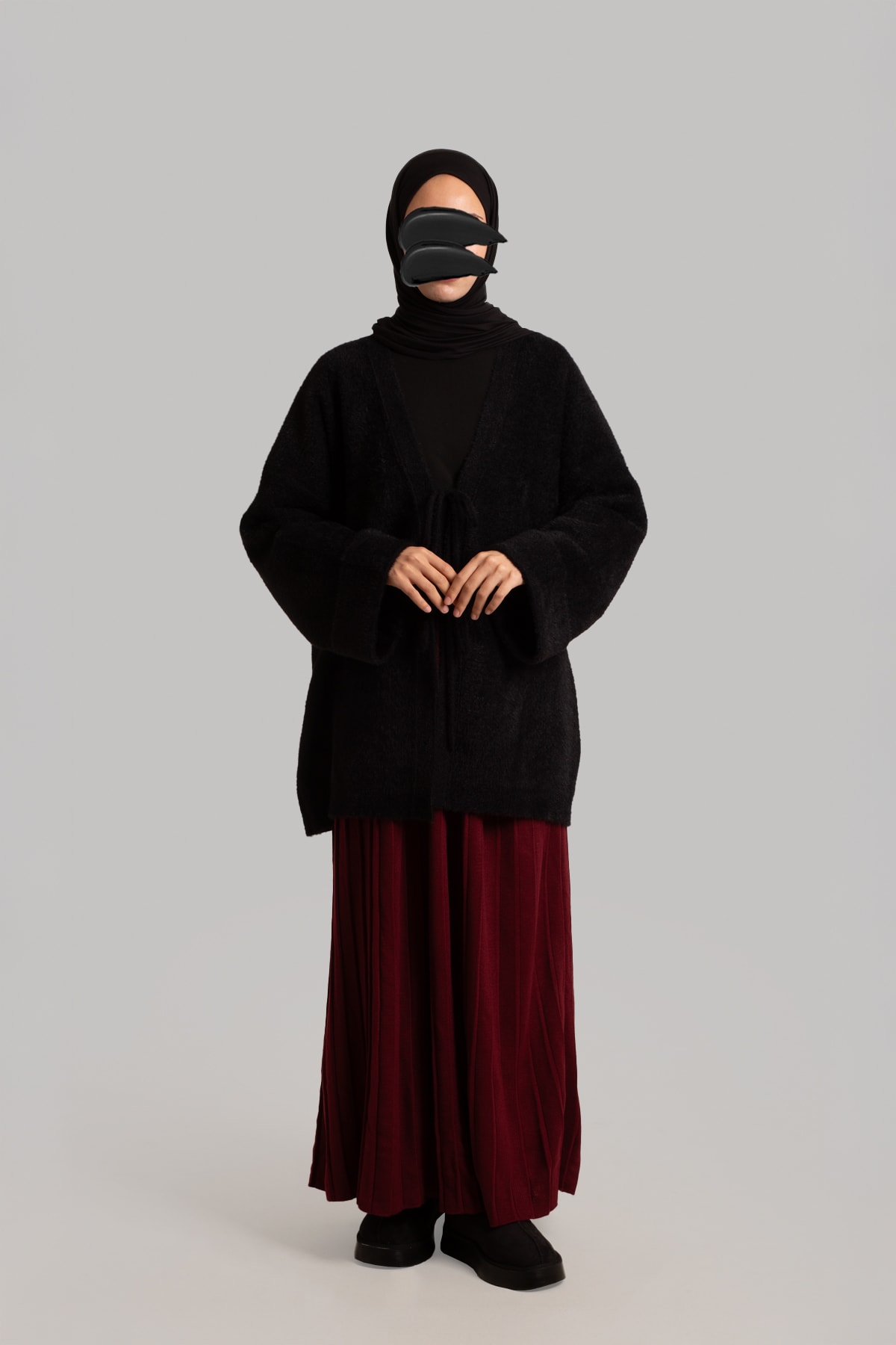 Knitted Tie-Waist Cardigan - Black