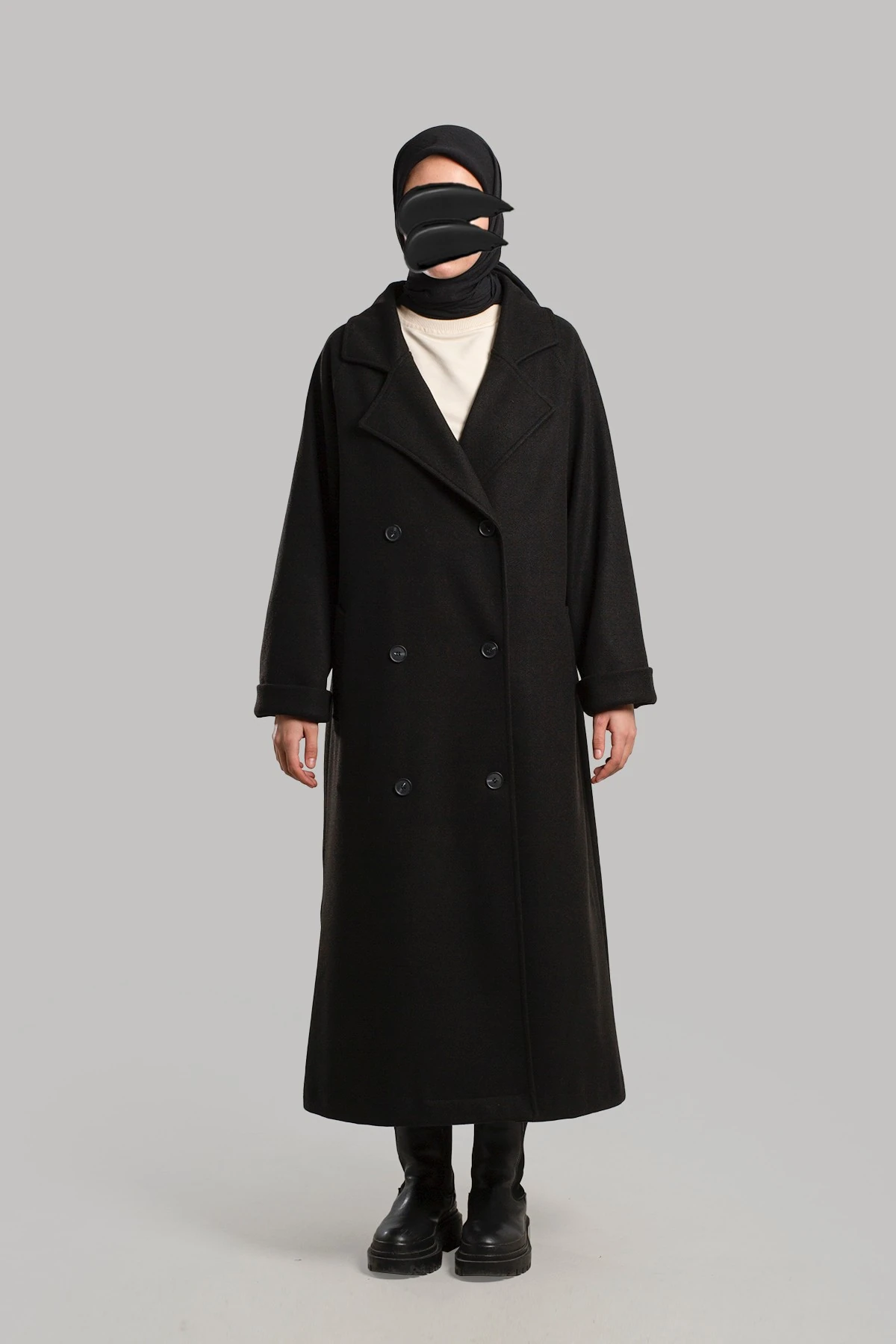 Double-Breasted Coat - Black