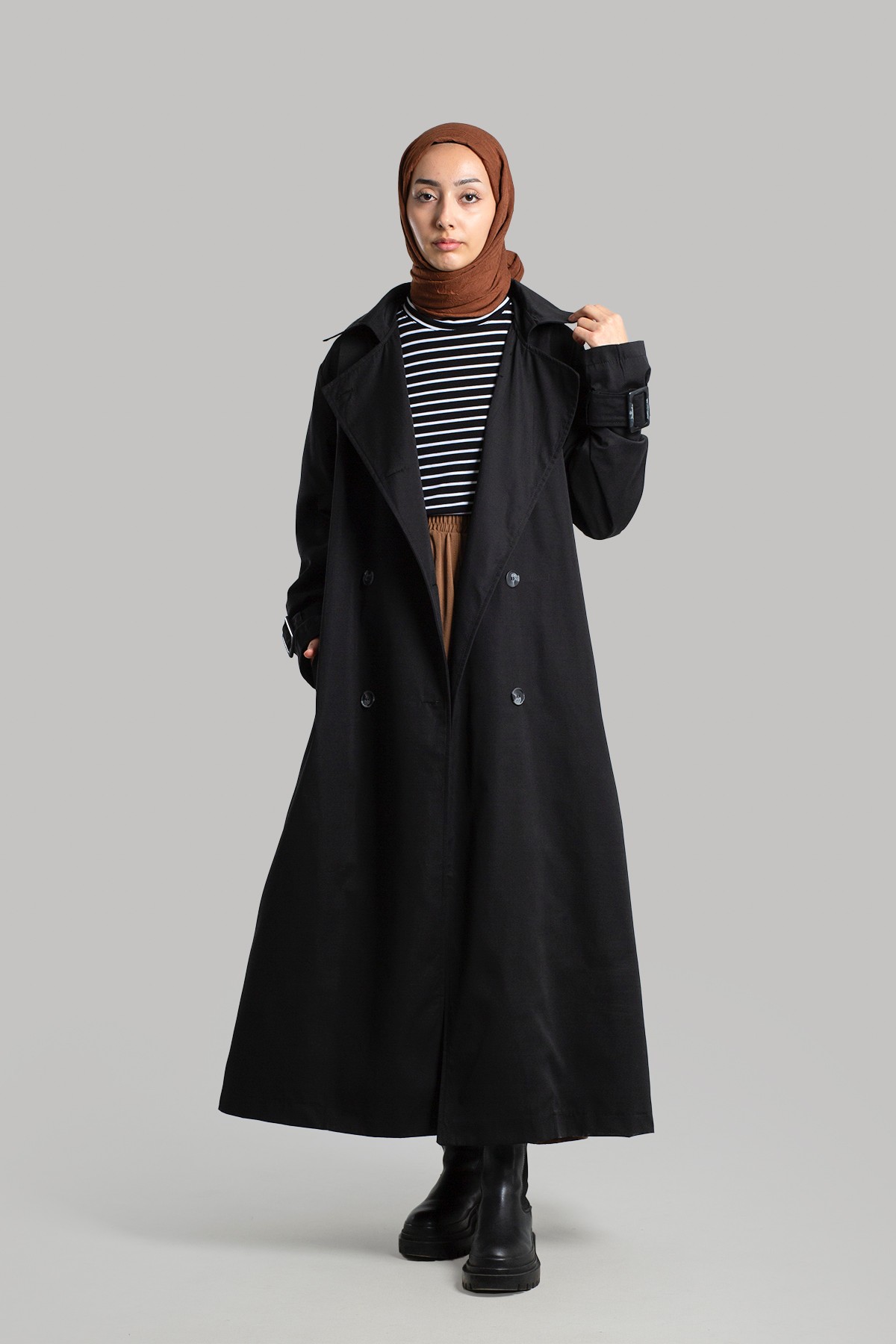 Buckle Trench Coat - Black