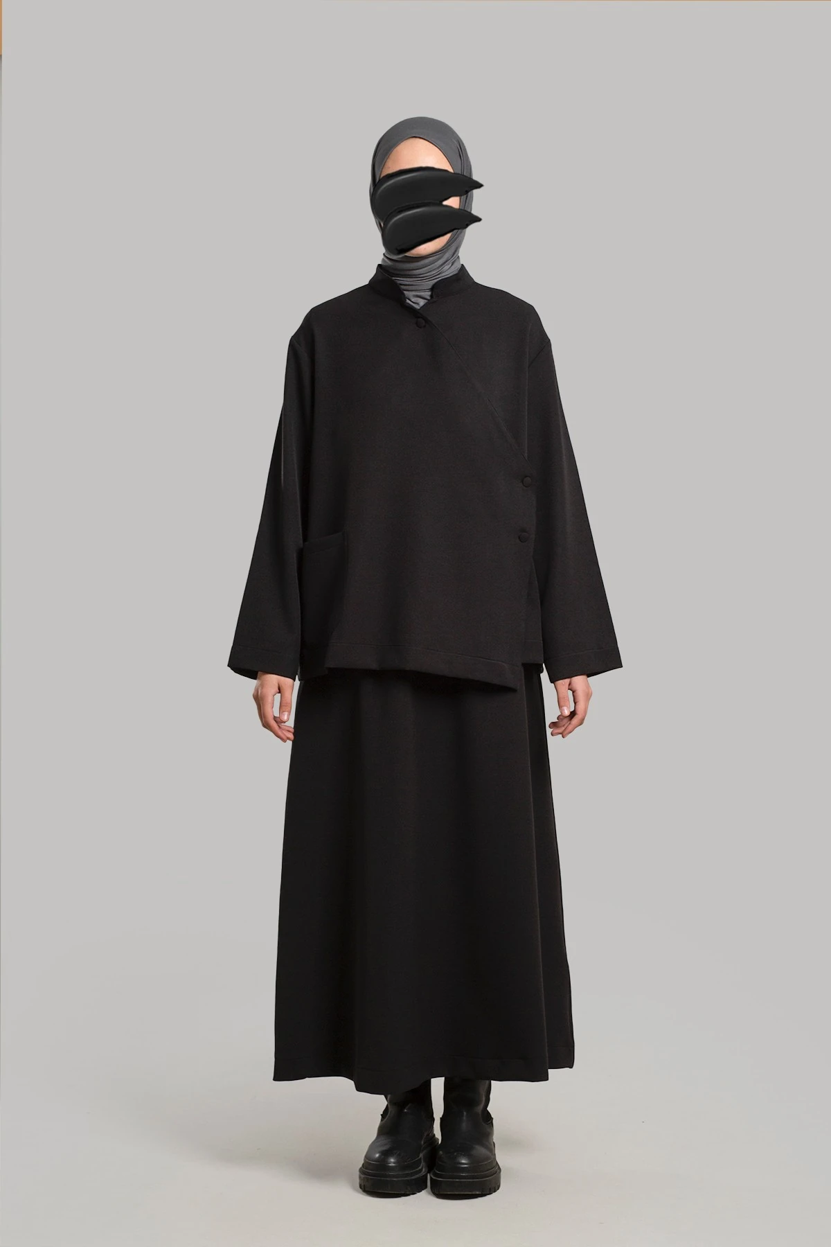 Wrap Top and Skirt Set - Black