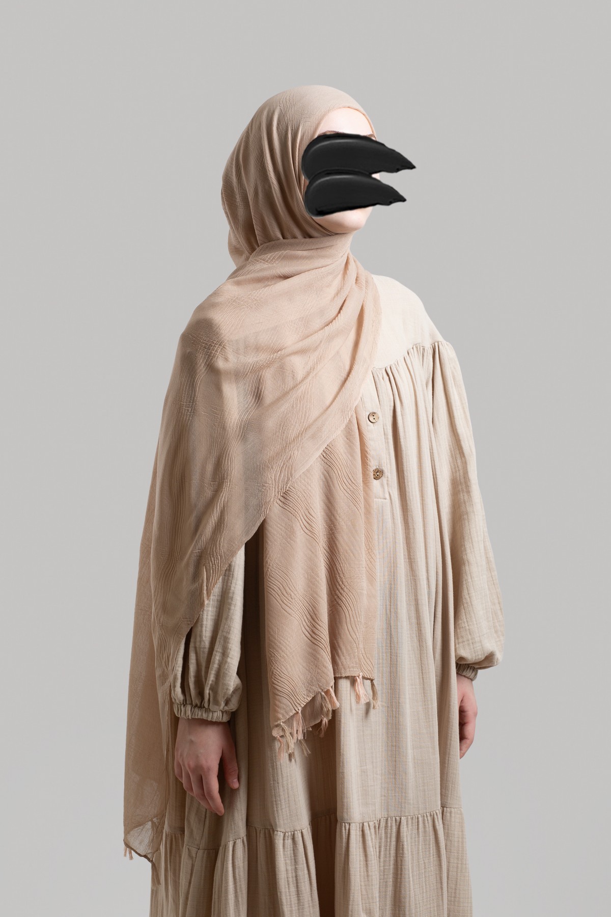 Bohemian Pattern Muslin Shawl - Light Brown