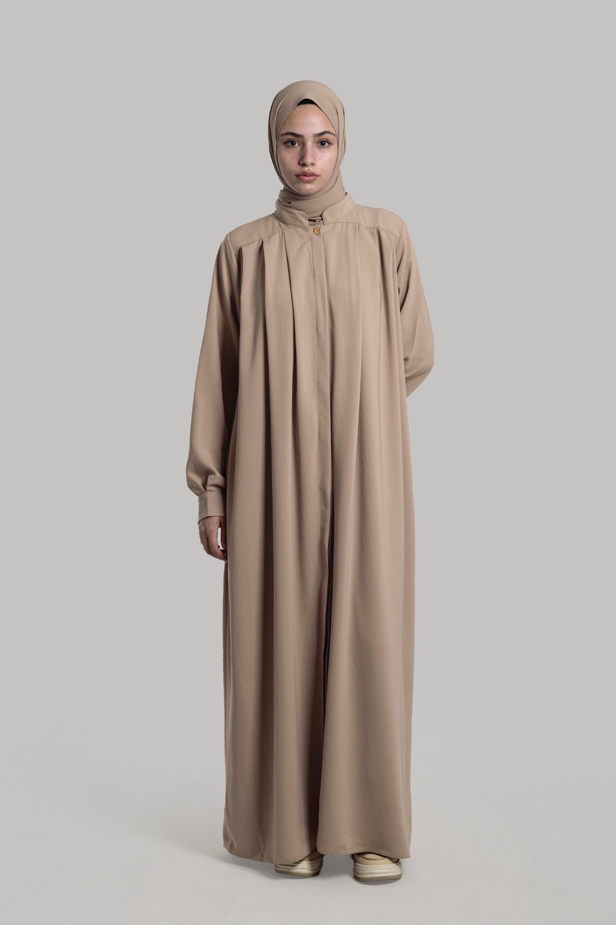 Hafsa Buttoned Abaya - Latte