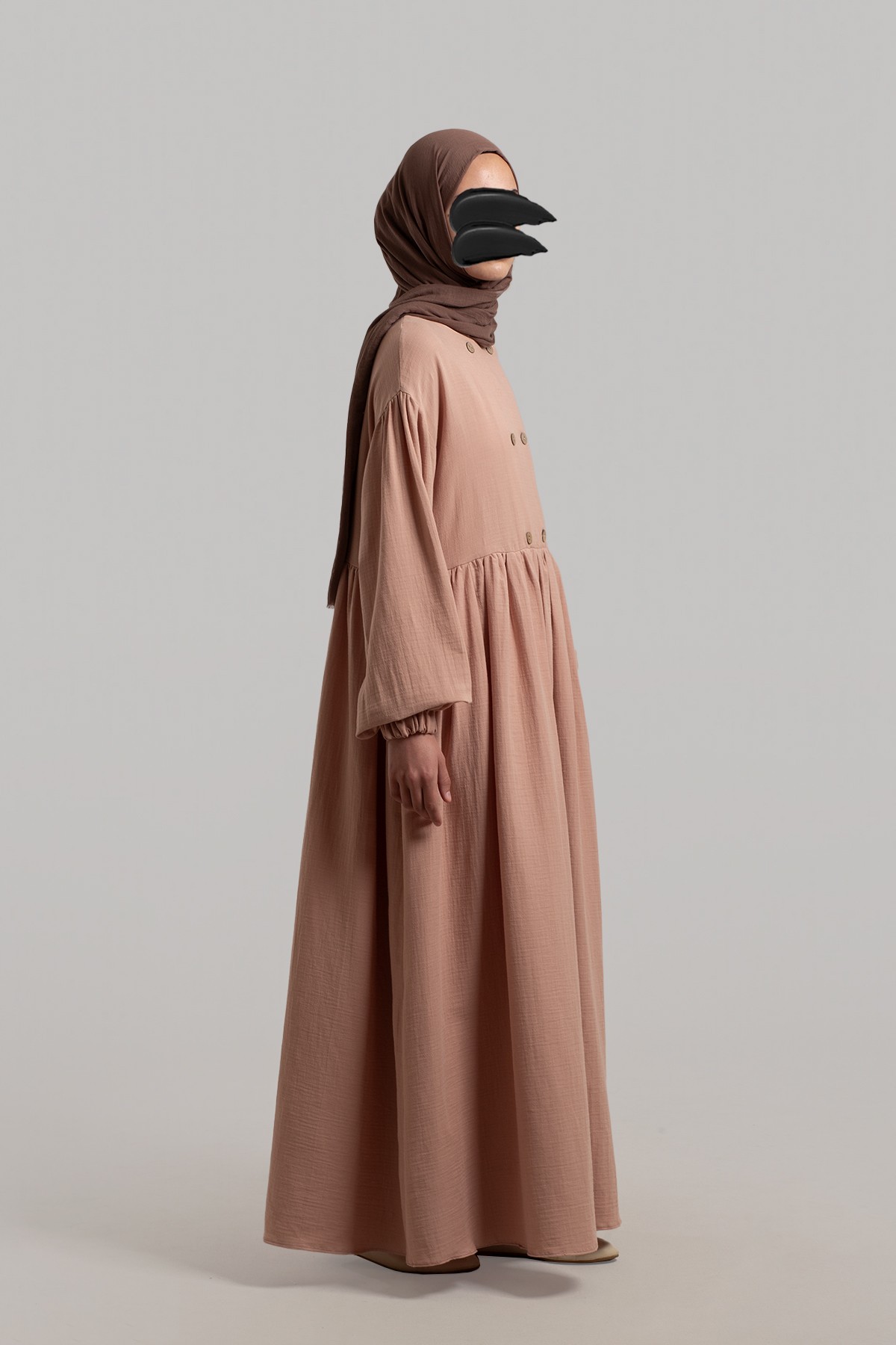 Natural Buttoned Muslin Dress - Powder