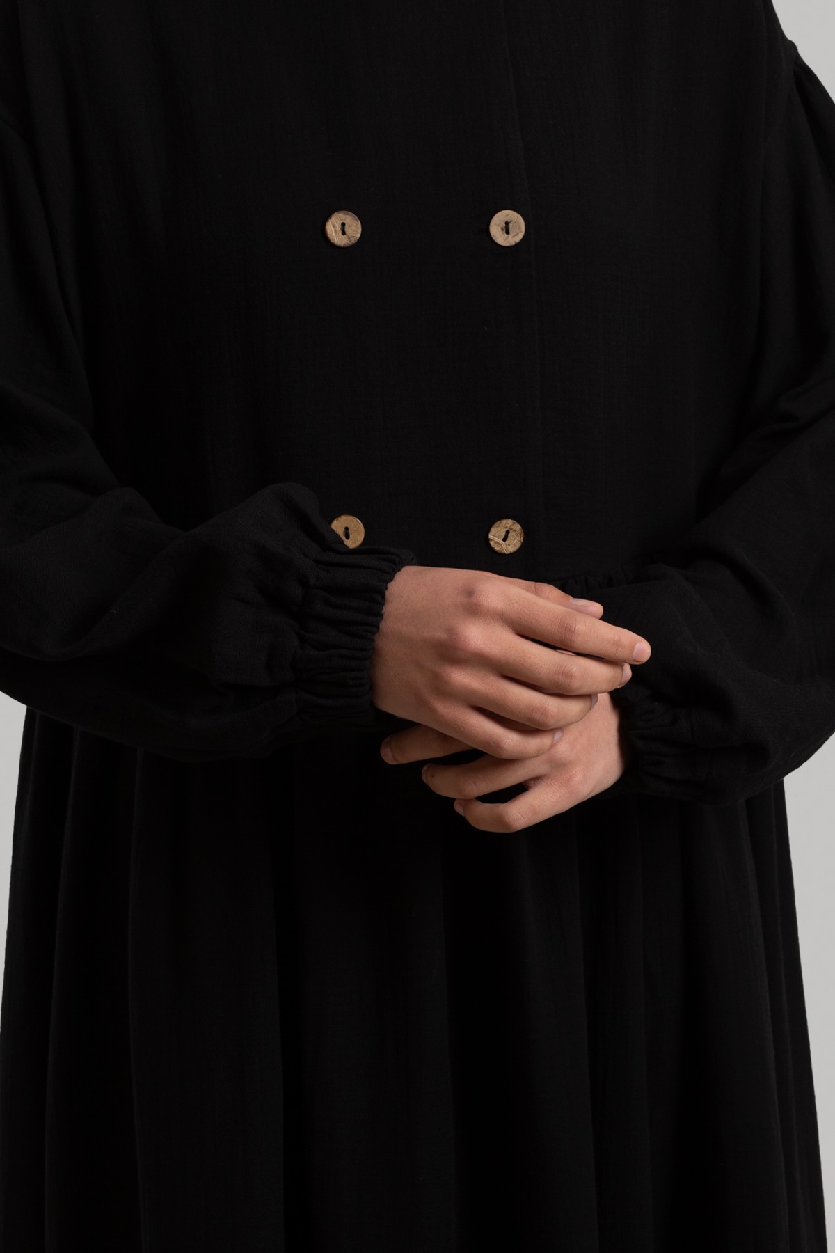Natural Buttoned Muslin Dress