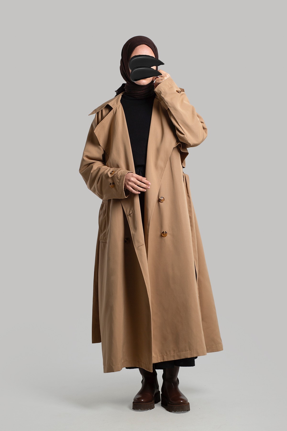 Buttoned Trench Coat - Camel