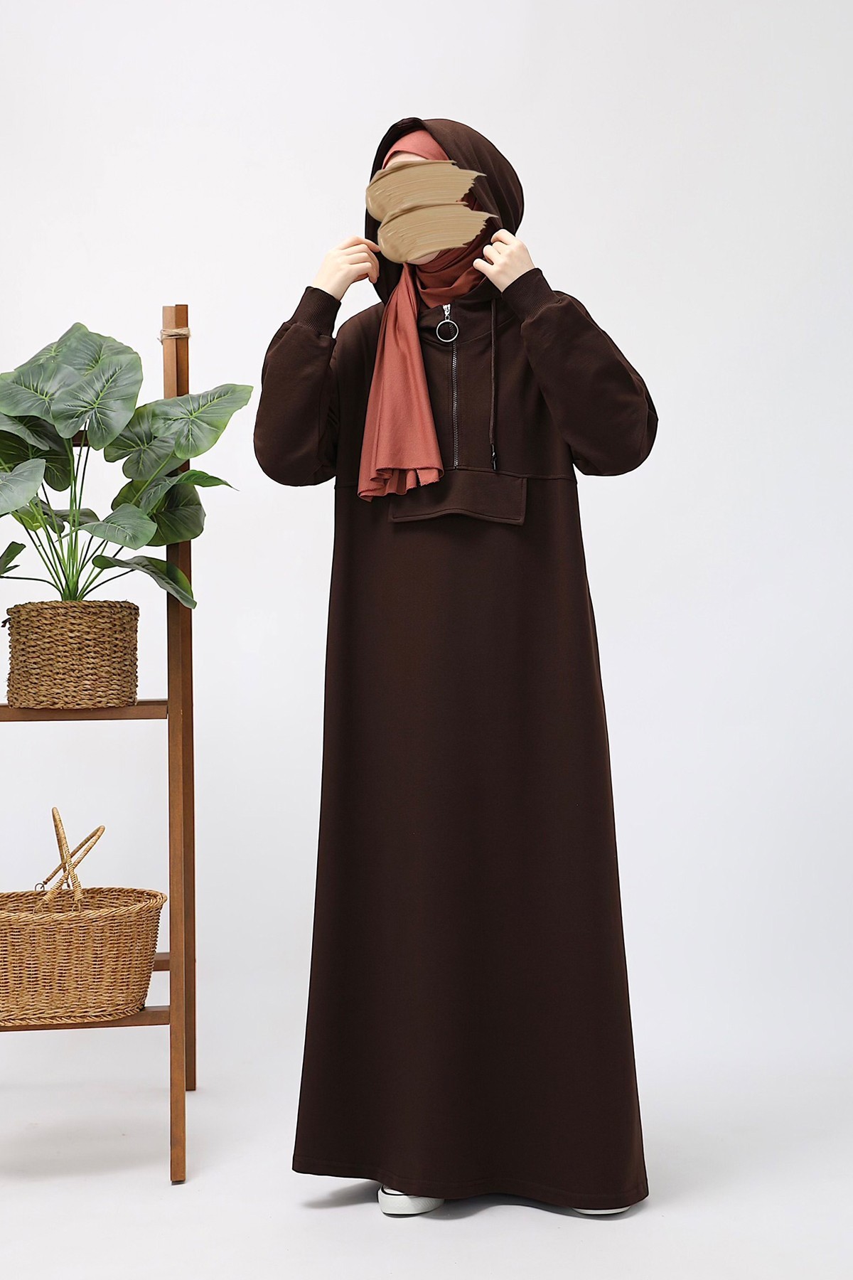 Hooded Knitted Dress - Coffee