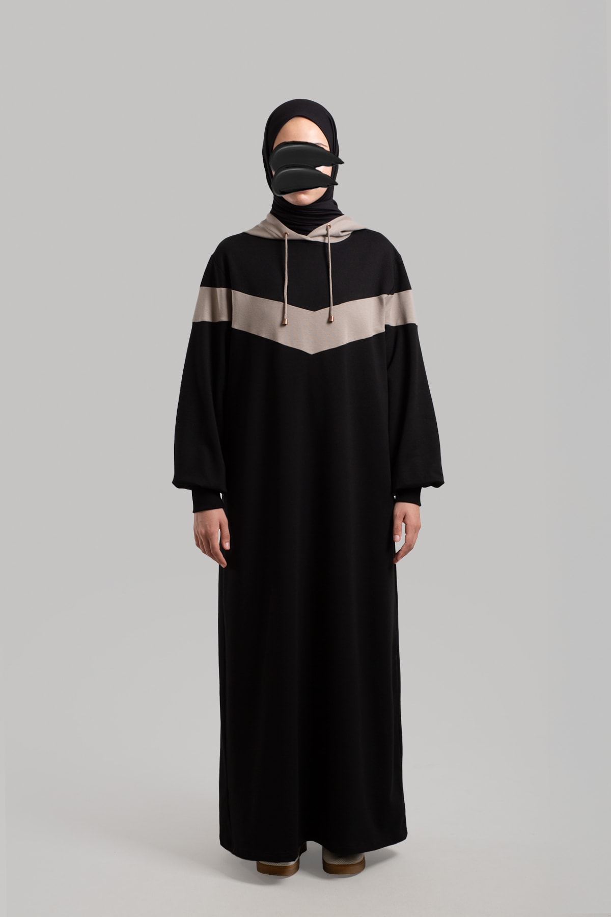 Casual Cotton Dress with Garnish Details - Black