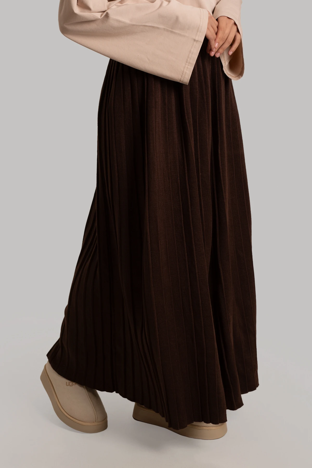 Knitted Pleated Skirt - Bitter Brown