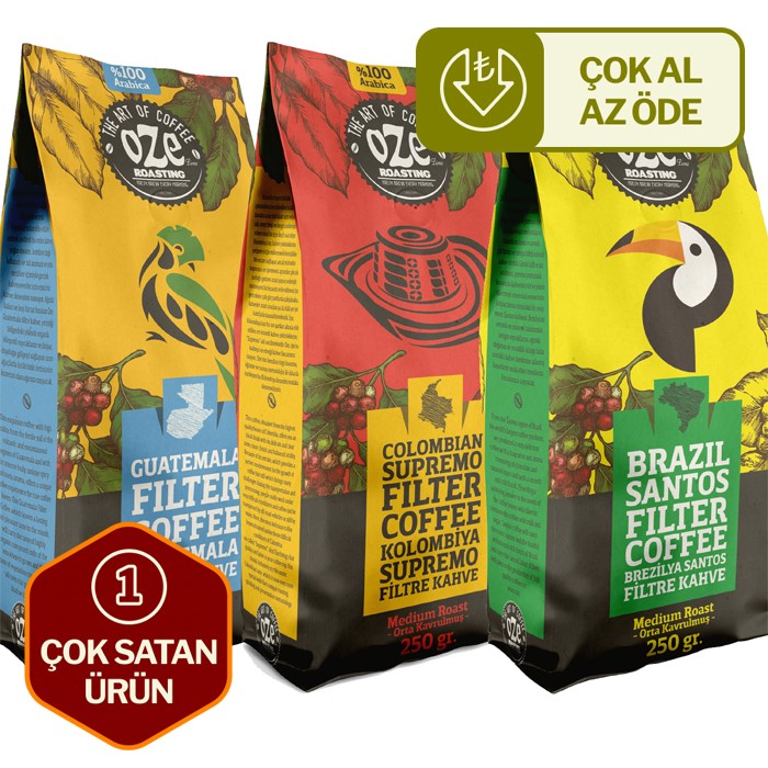 Latin Amerika Filtre Kahve Seti Guatemala, Colombian, Brazil 3'lü 250G