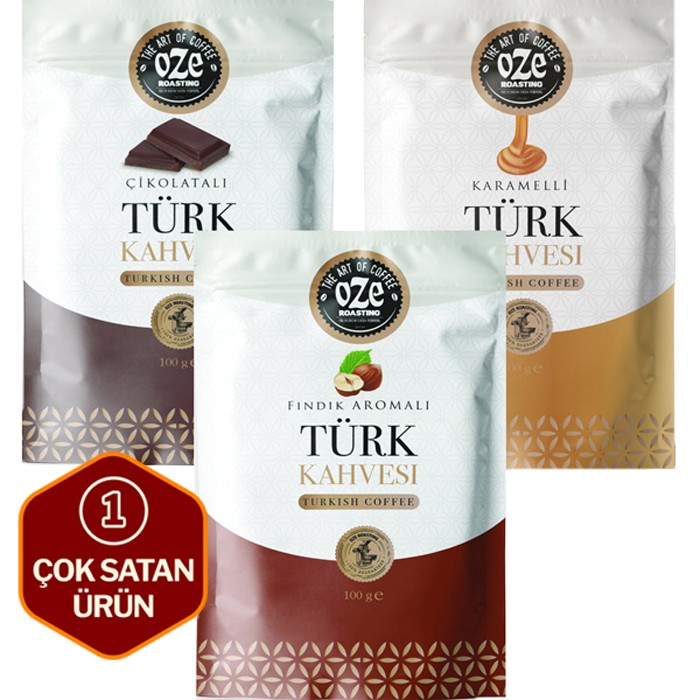 Aromalı Türk Kahvesi Seti Karamelli, Fındıklı, Çikolatalı 3'lü 100G