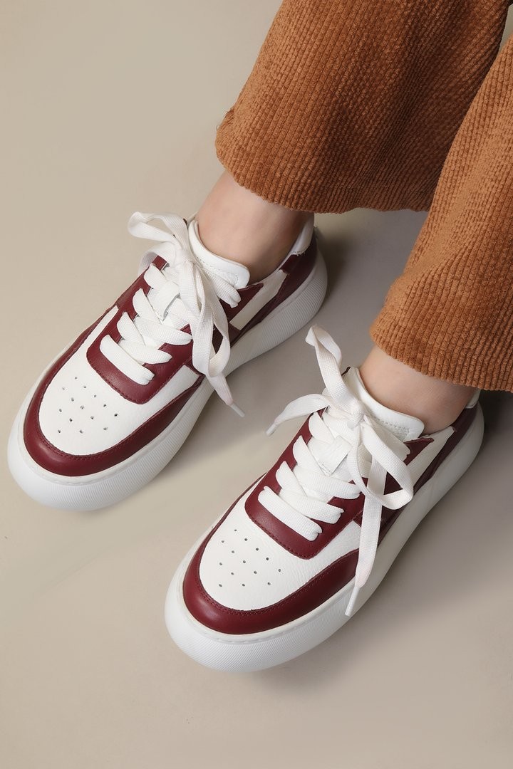 Bordo Beyaz Sneaker Kadın Spor Ayakkabı