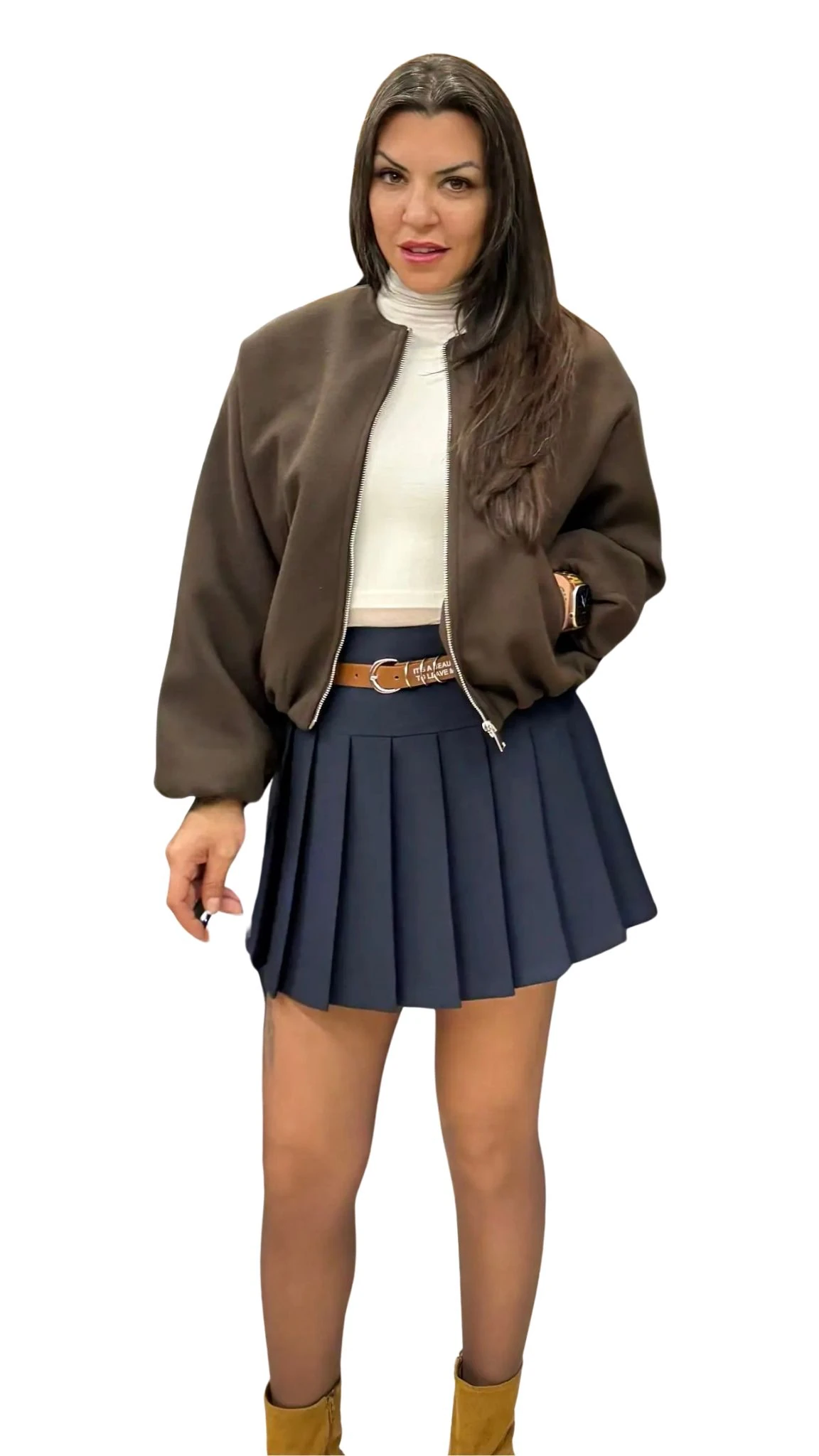 Kemer Detaylı Pileli Etek