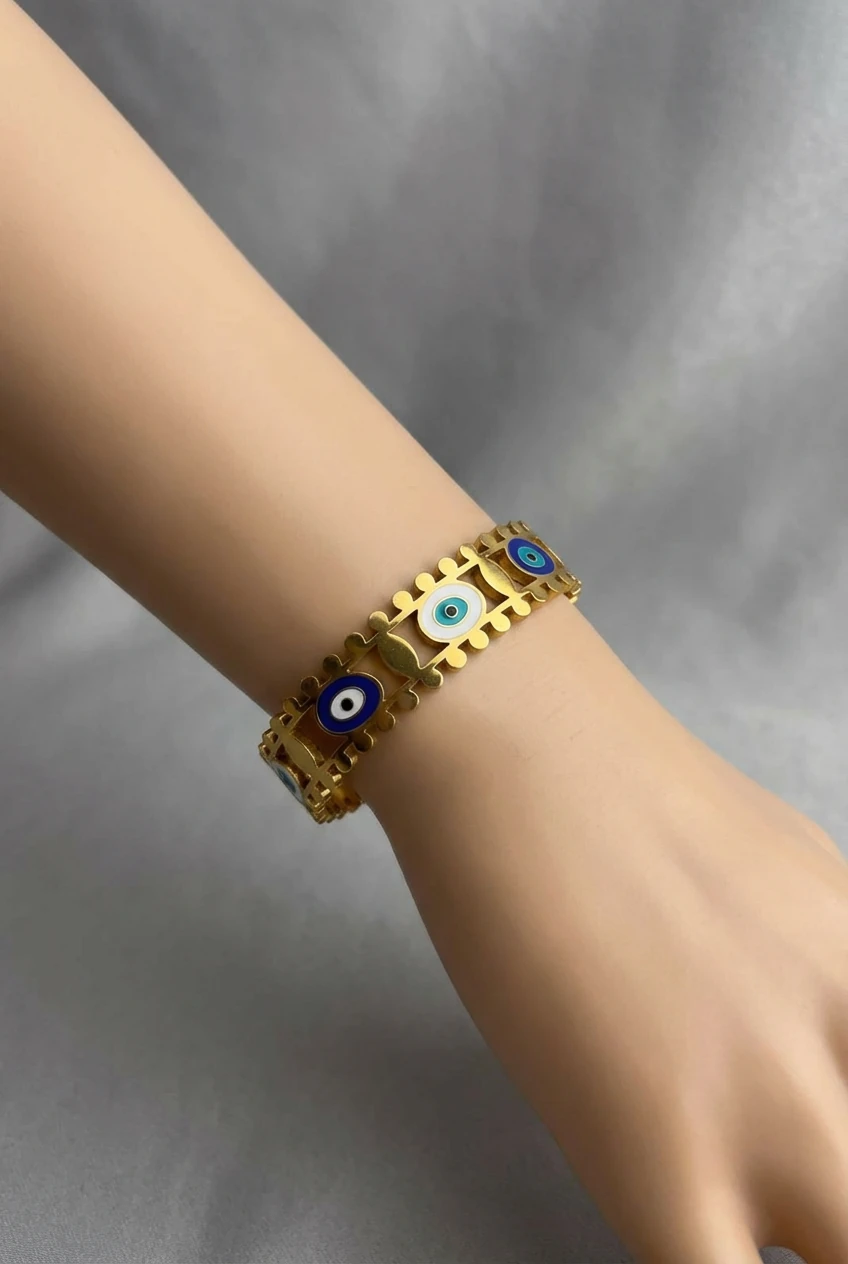 Geometrik Halkalı Renkli Çelik Bilezik