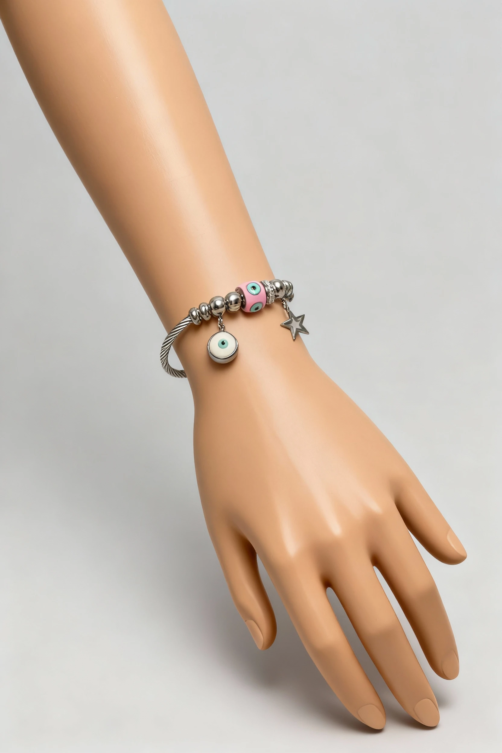 Yıldız ve Boncuk Detaylı Çelik Bileklik