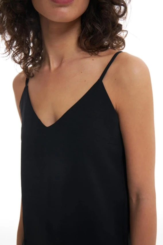 ASKILI V YAKA BLUZ - SİYAH