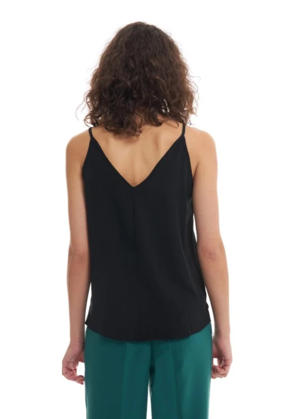 ASKILI V YAKA BLUZ - SİYAH