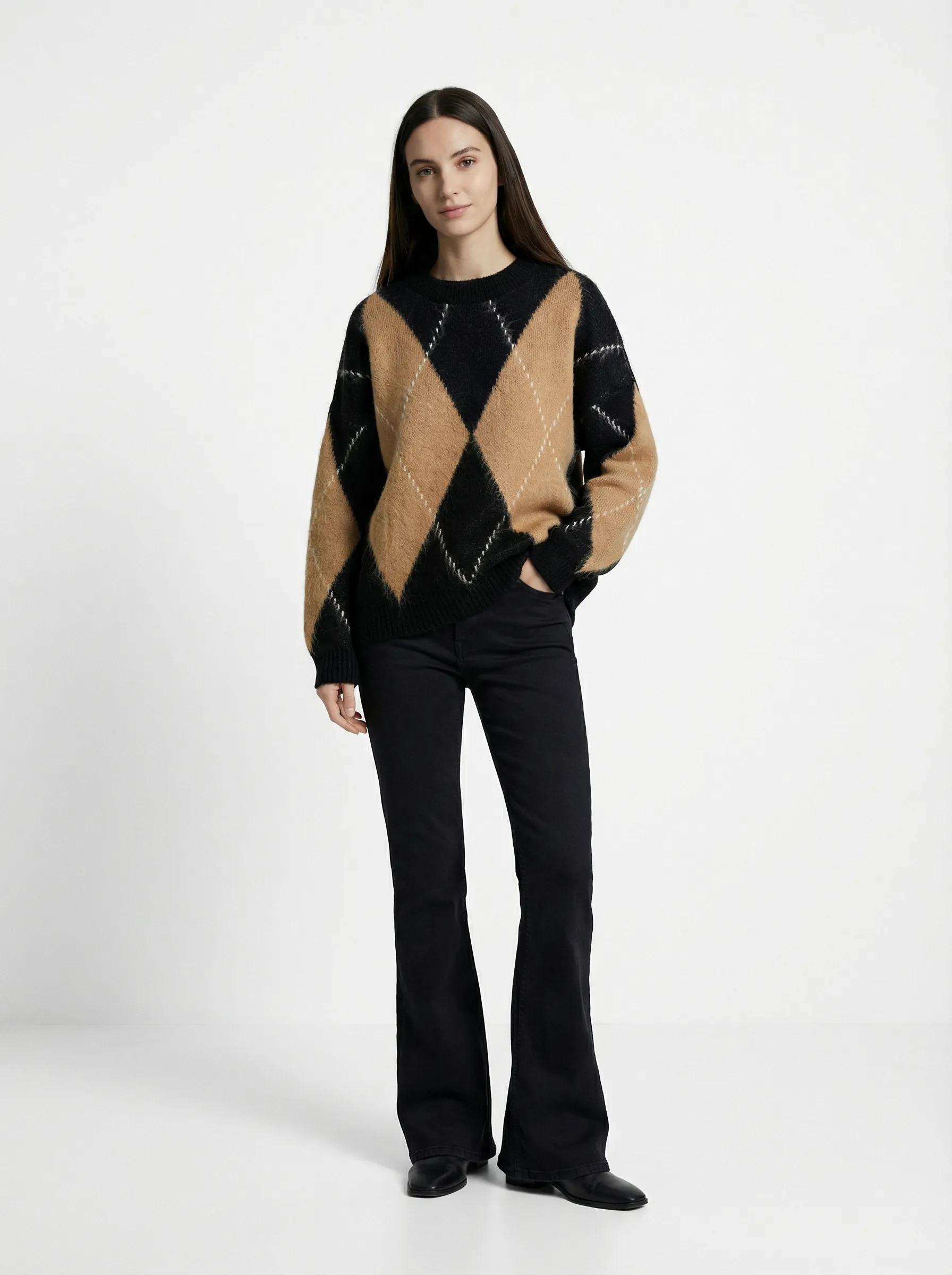 Baklava Desenli Oversize Kazak - Şardonlu