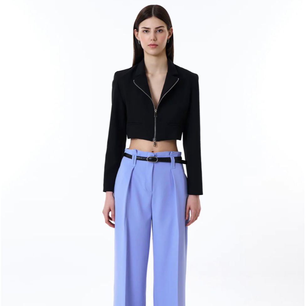 Önü Fermuarlı Crop Blazer Ceket