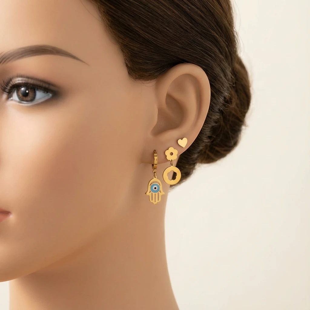 Çelik Mini Charm Küpe Seti