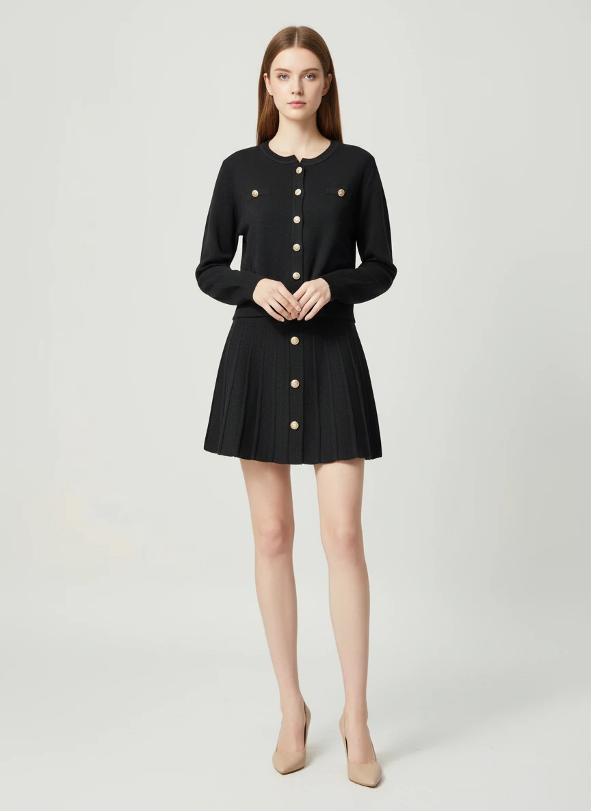 Triko Hırka Mini Etek Takım