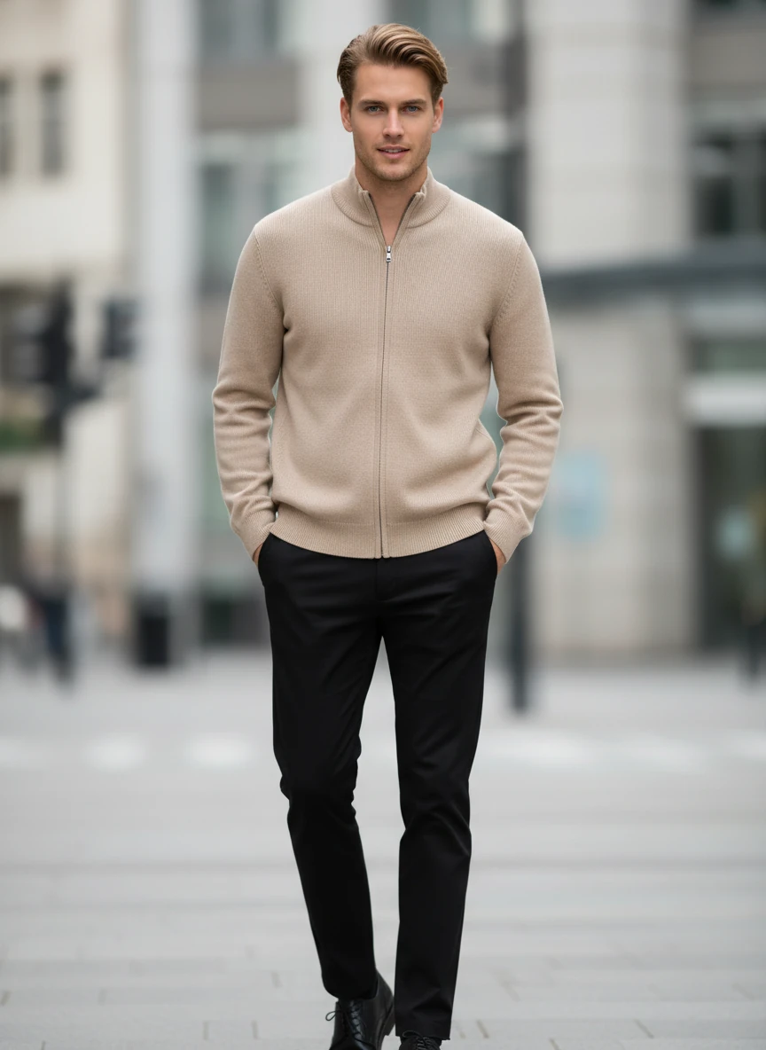 Erkek Uzun Kollu Fermuarlı Triko Hırka