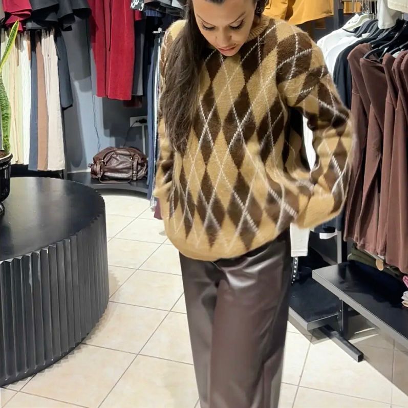 Deri Yüksek Bel  Straight Leg Pantolon